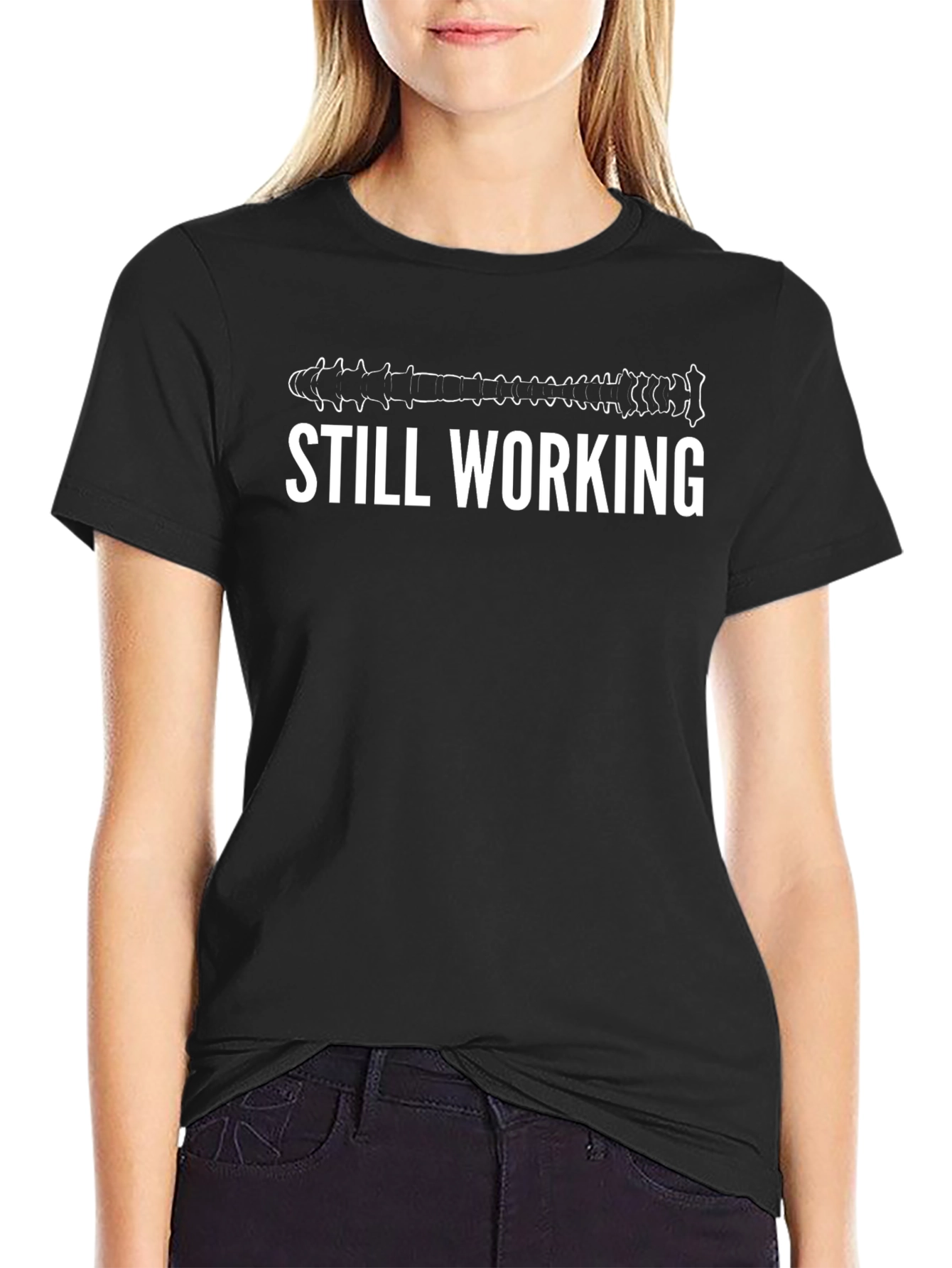 Still Working Spine Graphic Tee - Black Cotton Blend