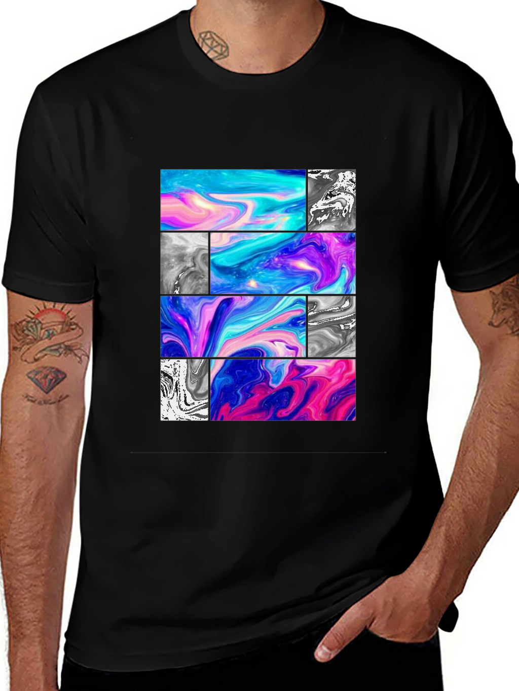 Abstract Graphic Tee - Black Casual T-Shirt