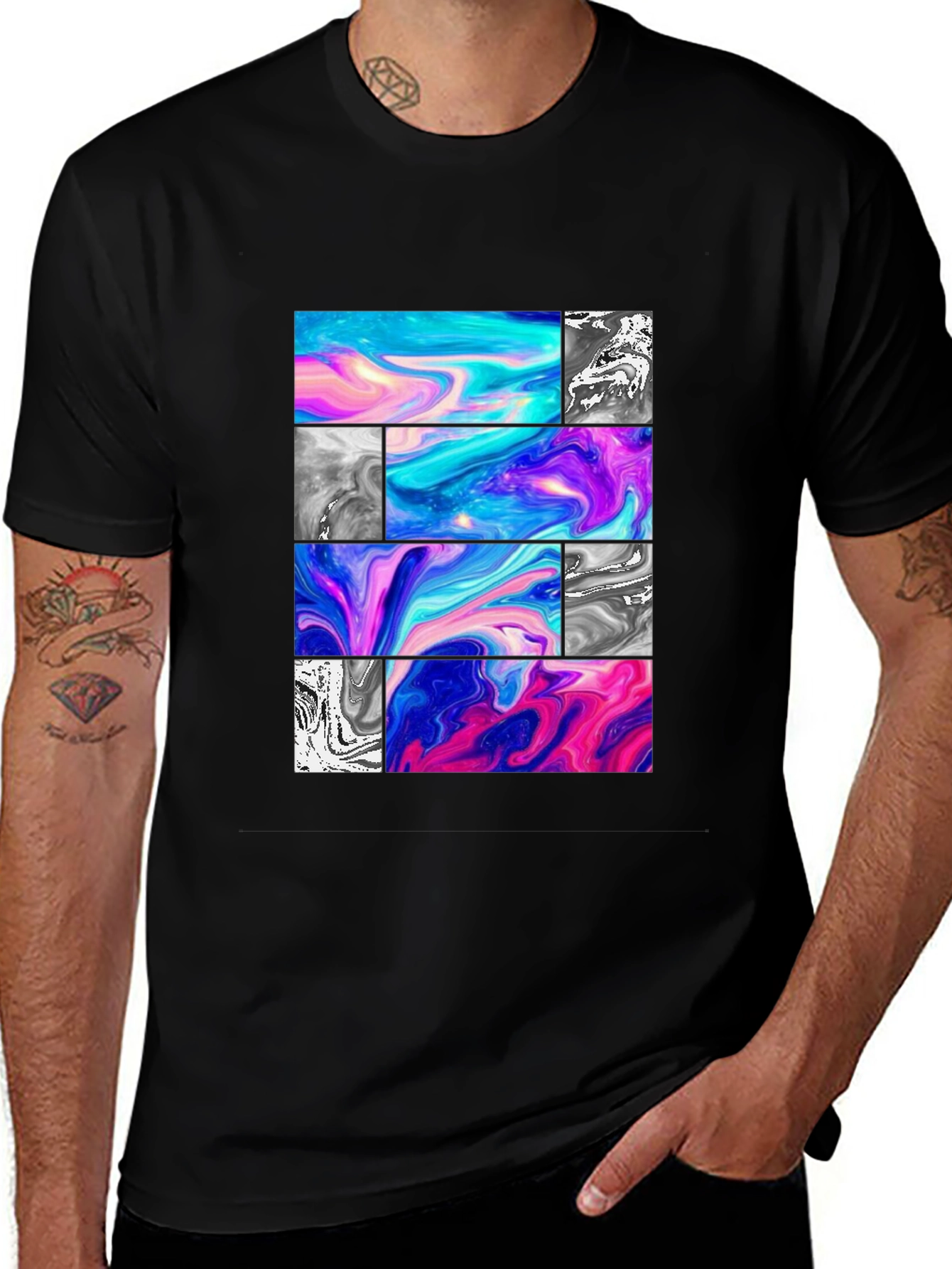 Abstract Graphic Tee - Black Casual T-Shirt