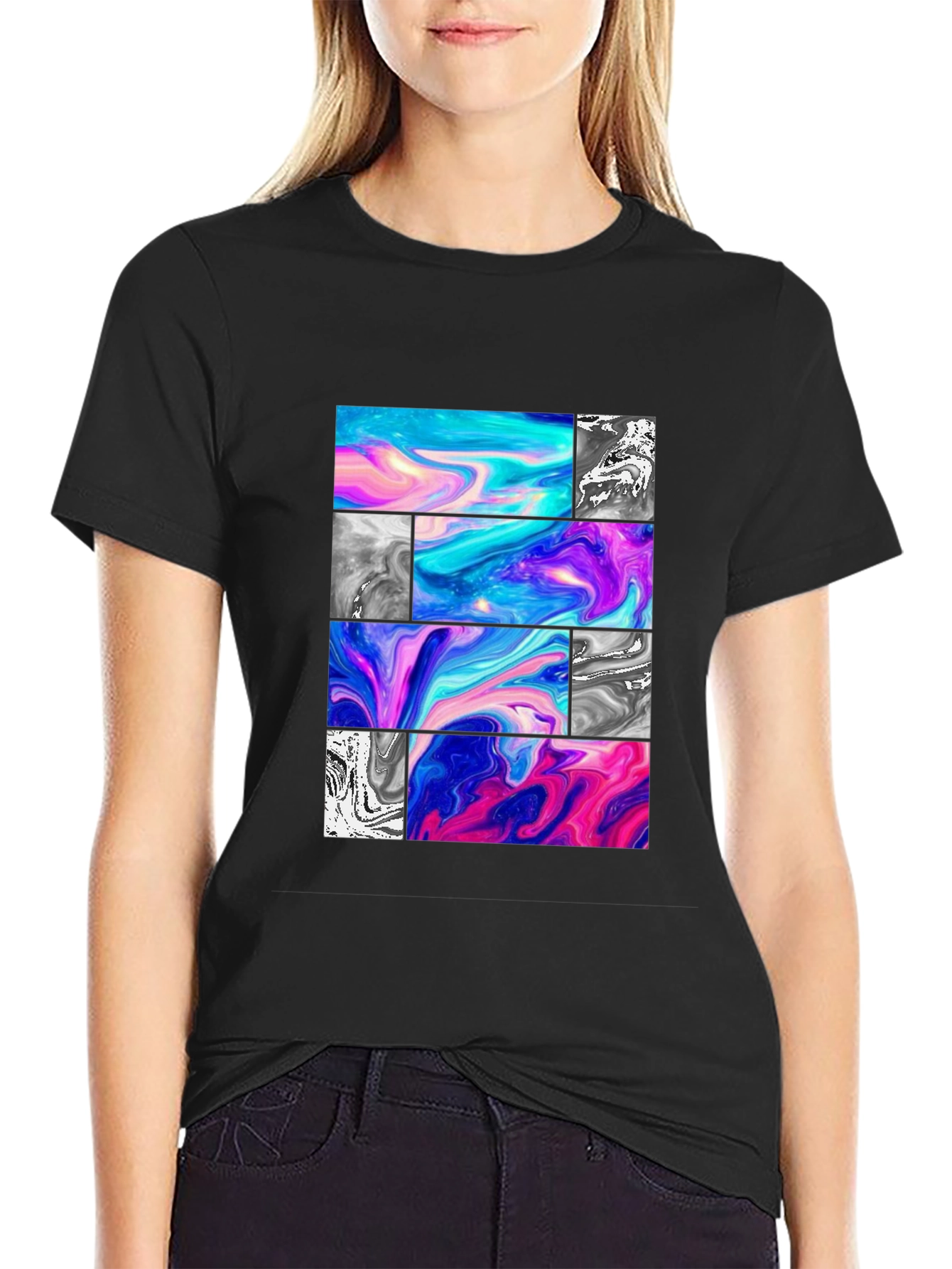Abstract Graphic Tee - Black Casual T-Shirt