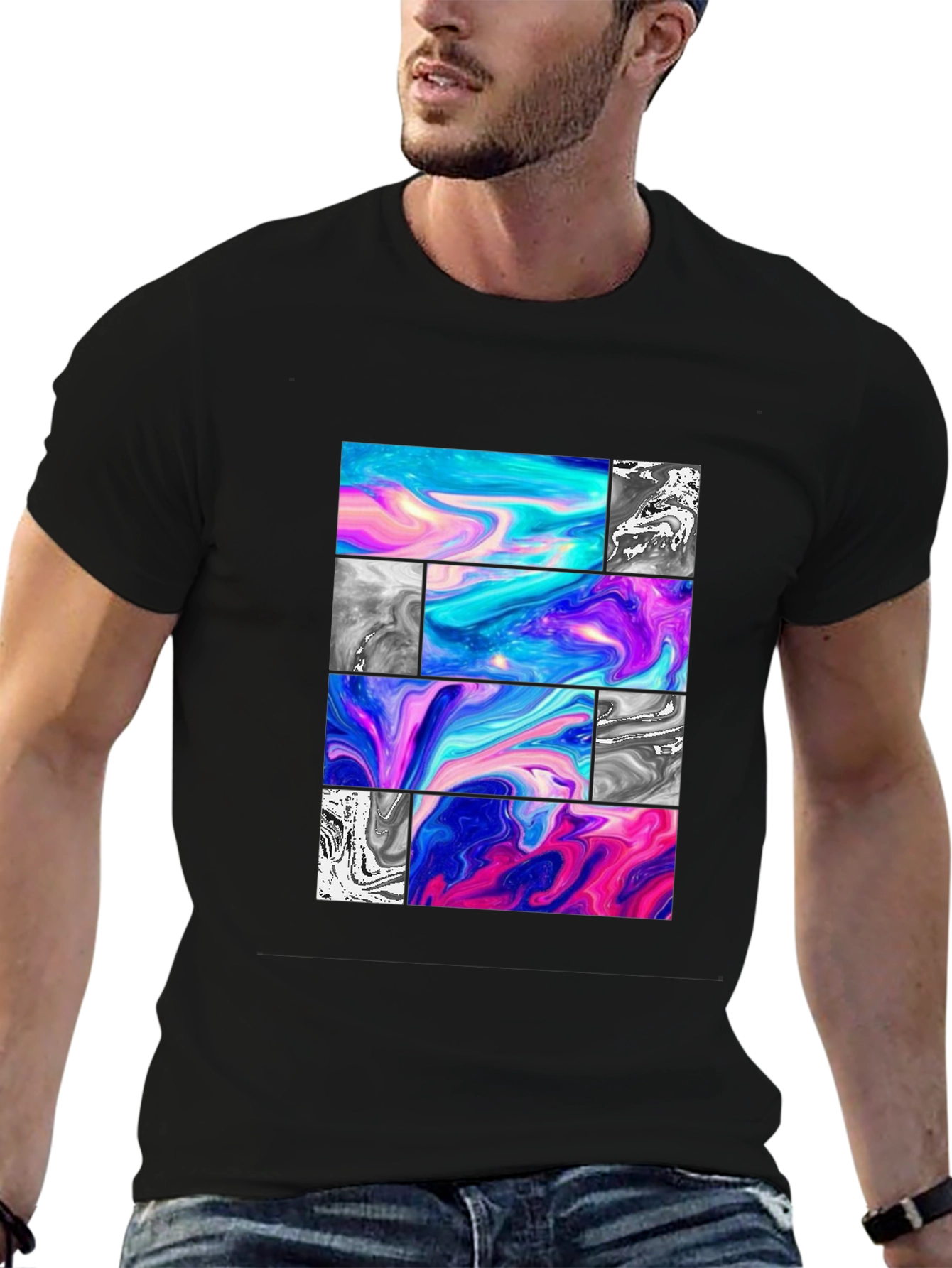 Abstract Graphic Tee - Black Casual T-Shirt