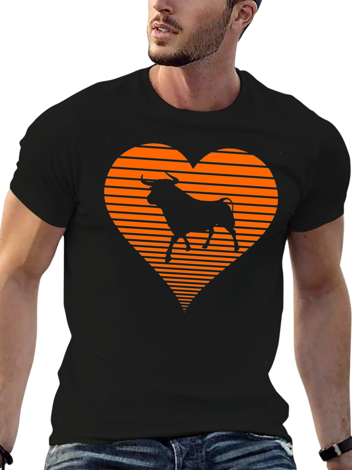 Bull Heart Graphic Tee - Stylish Mens Black T-Shirt
