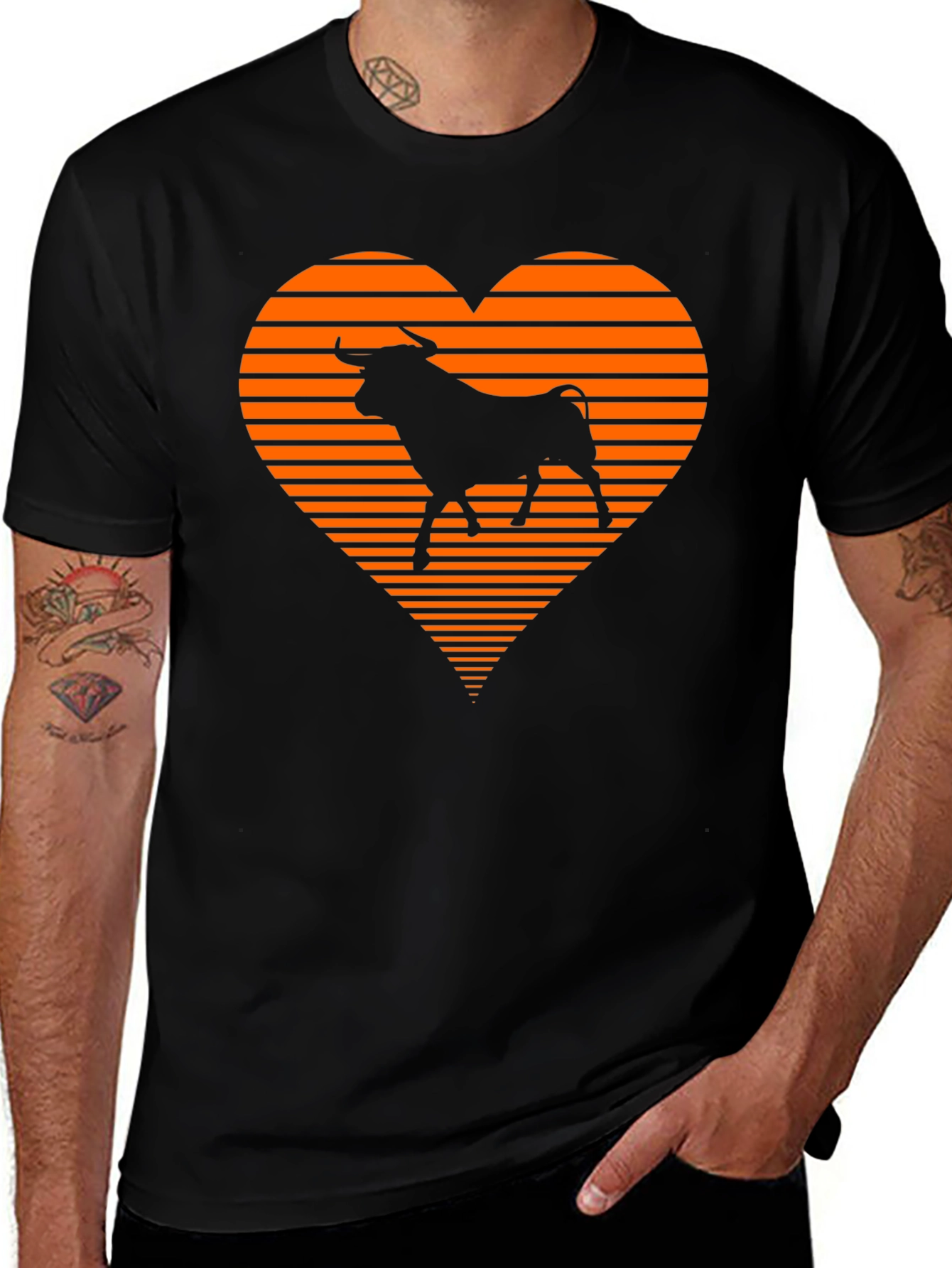 Bull Heart Graphic Tee - Stylish Mens Black T-Shirt