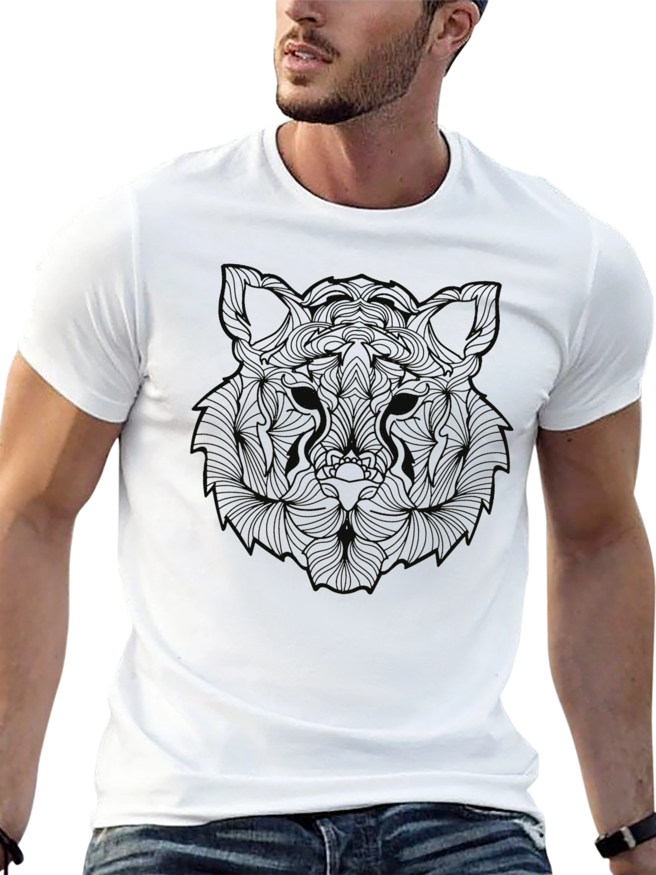 Abstract Wolf Graphic Print Black T-Shirt