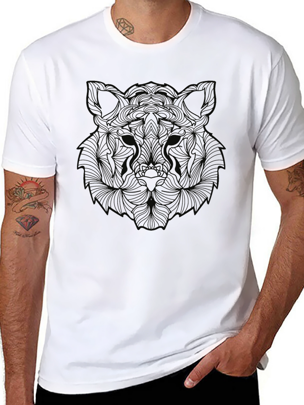 Abstract Wolf Graphic Print Black T-Shirt