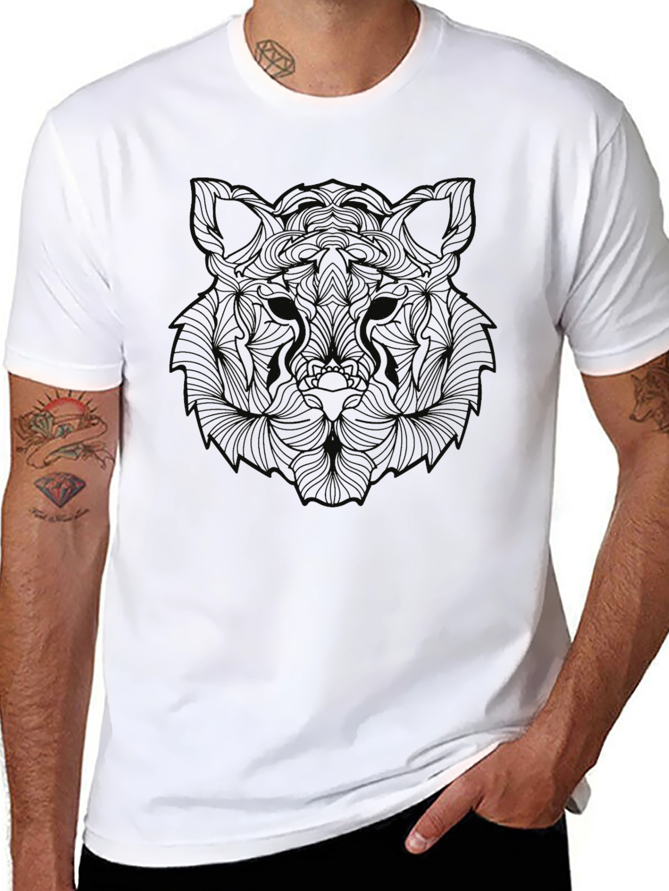 Abstract Wolf Graphic Print Black T-Shirt