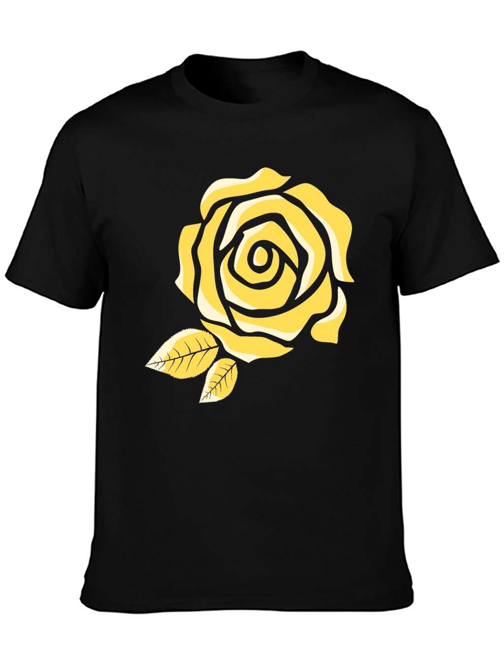 Black T-Shirt with Yellow Rose Design
