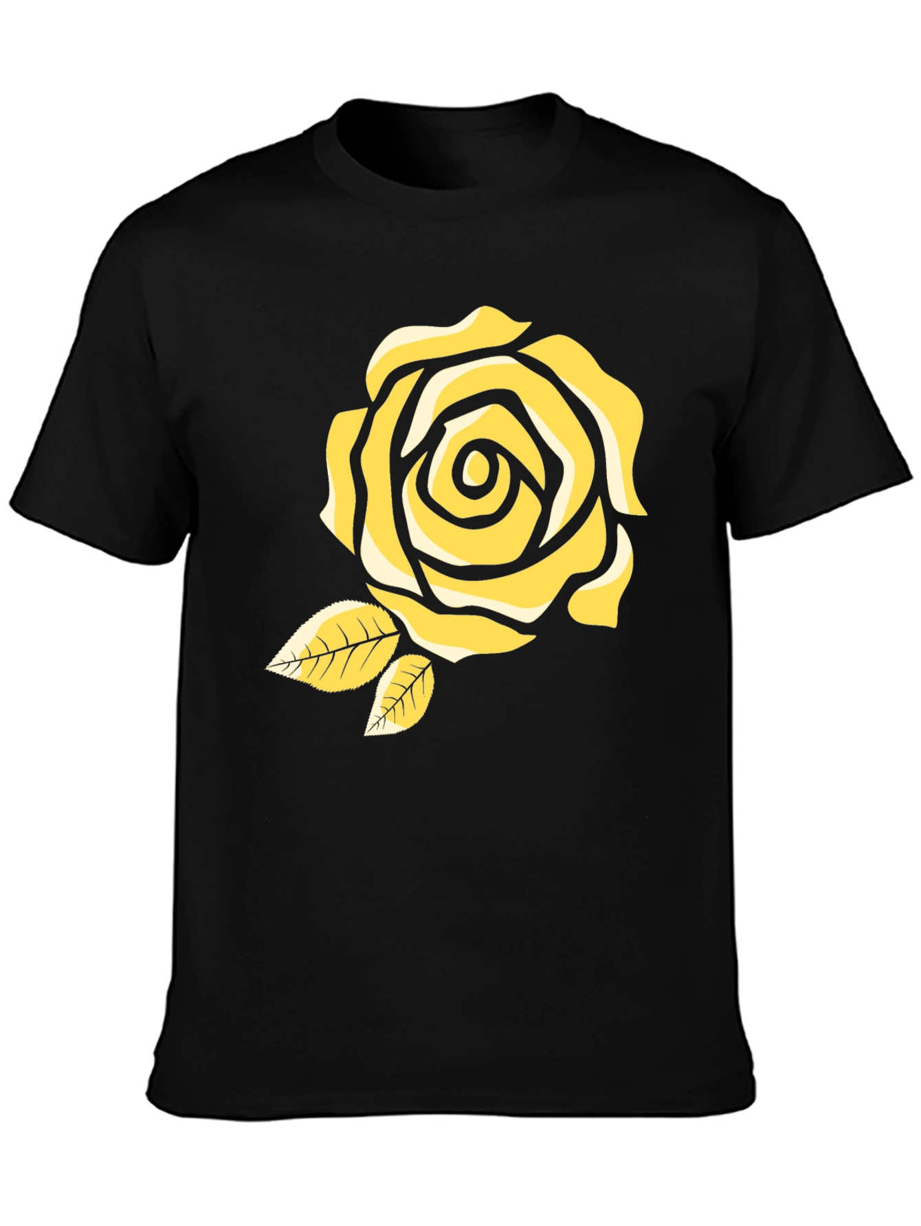 Black T-Shirt with Yellow Rose Design