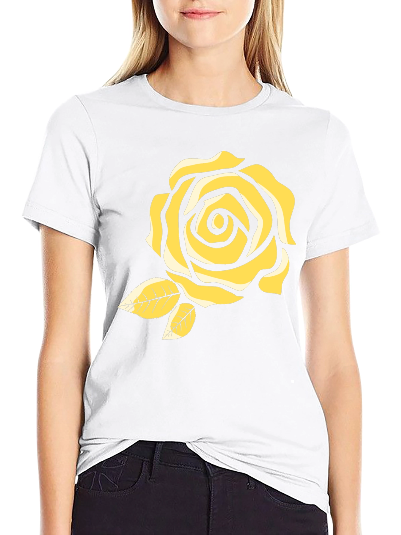 Black T-Shirt with Yellow Rose Design