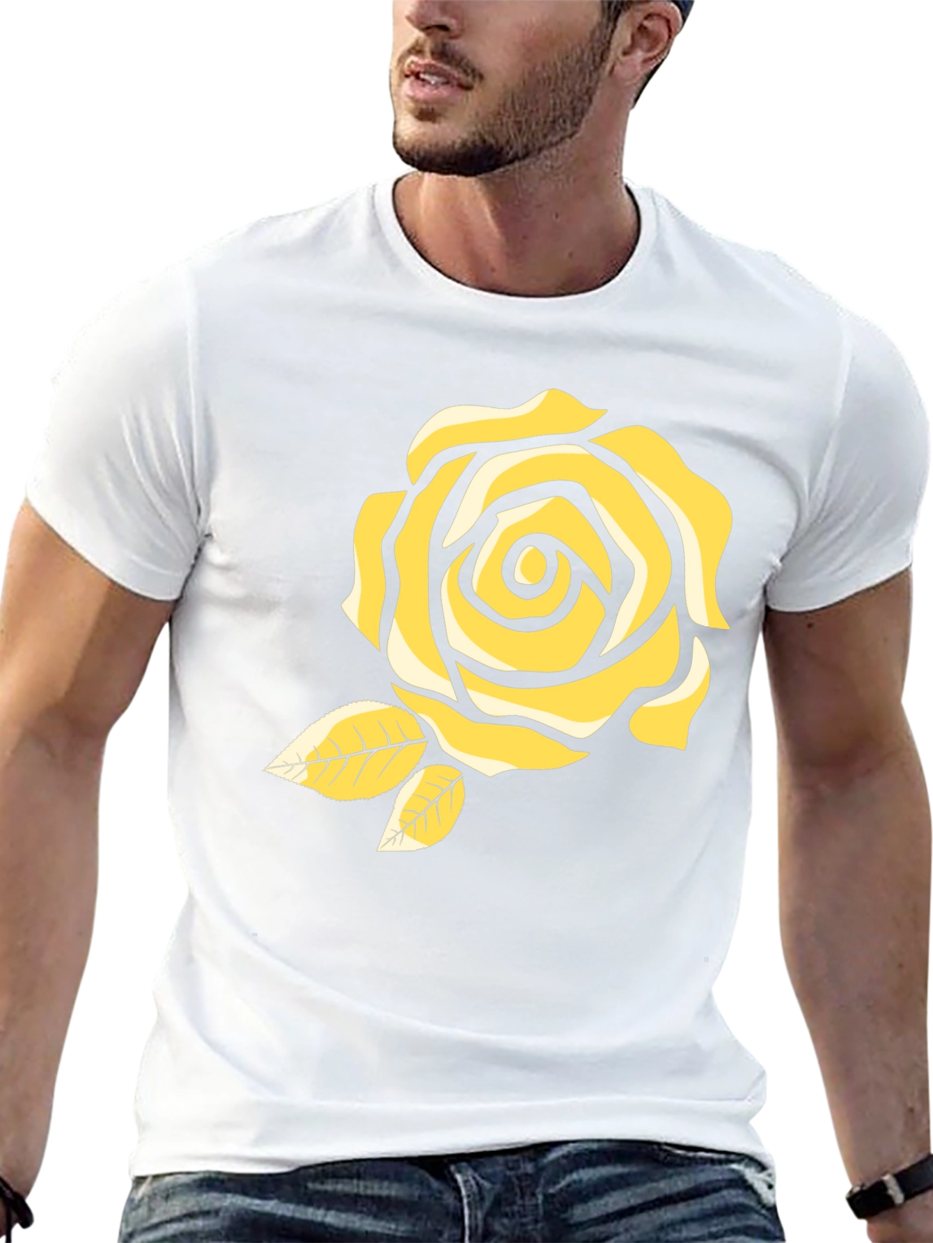 Black T-Shirt with Yellow Rose Design