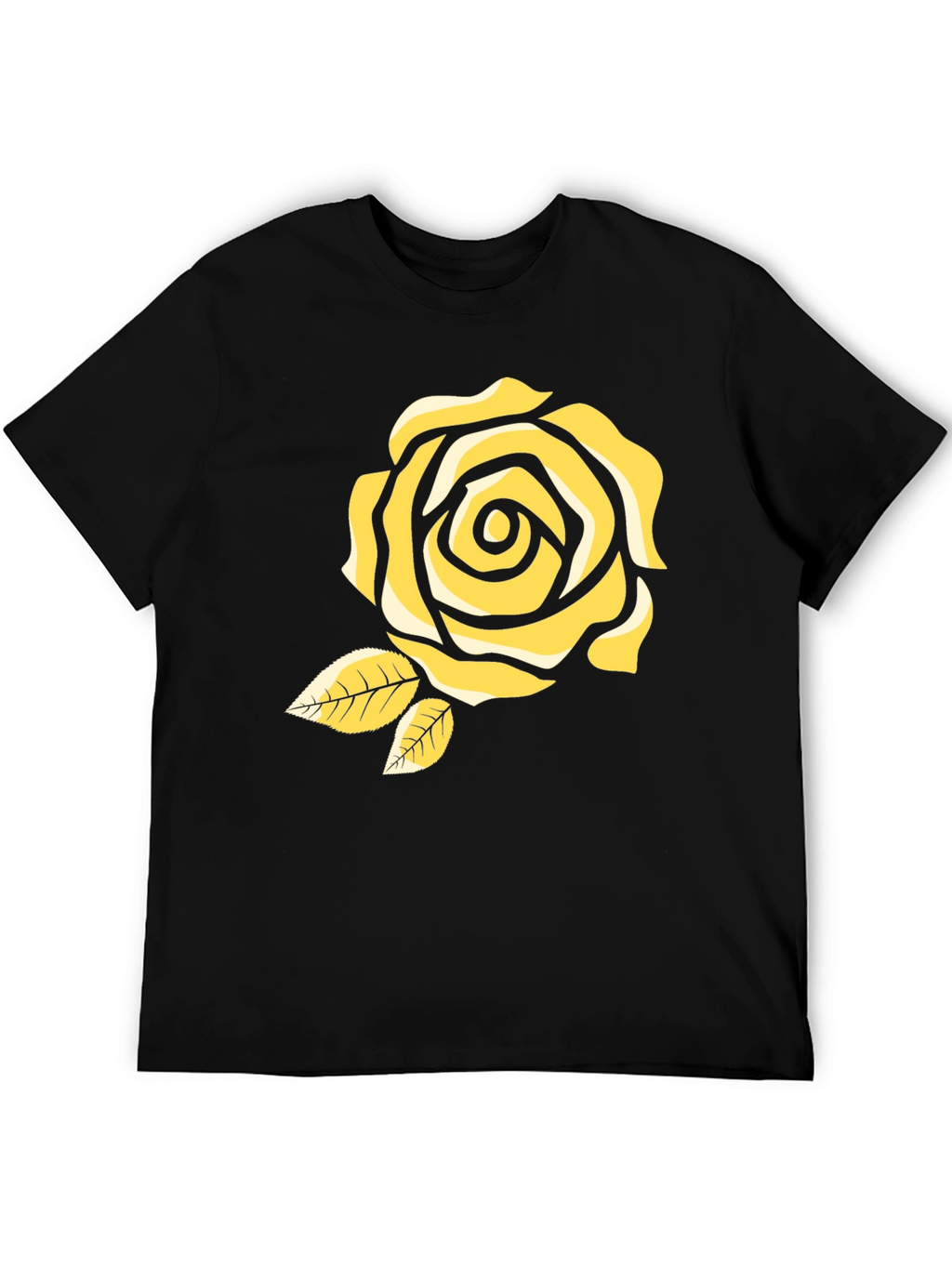 Black T-Shirt with Yellow Rose Design