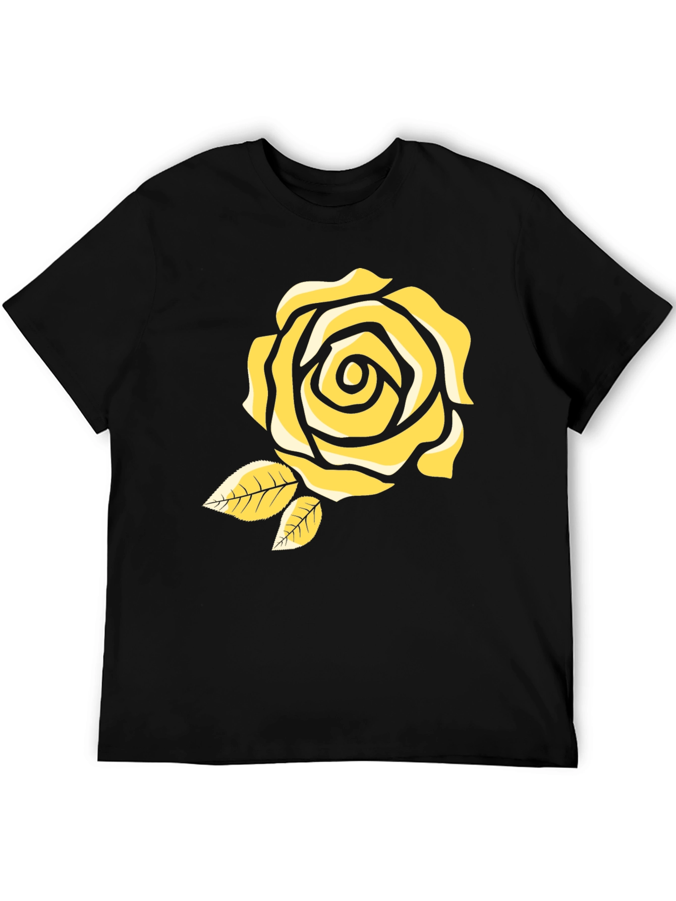 Black T-Shirt with Yellow Rose Design