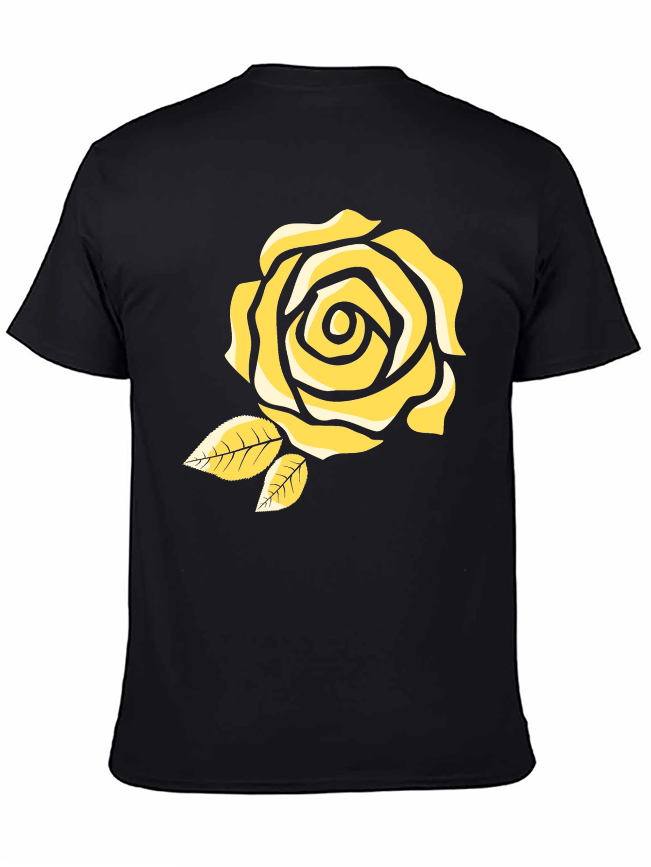 Black T-Shirt with Yellow Rose Design