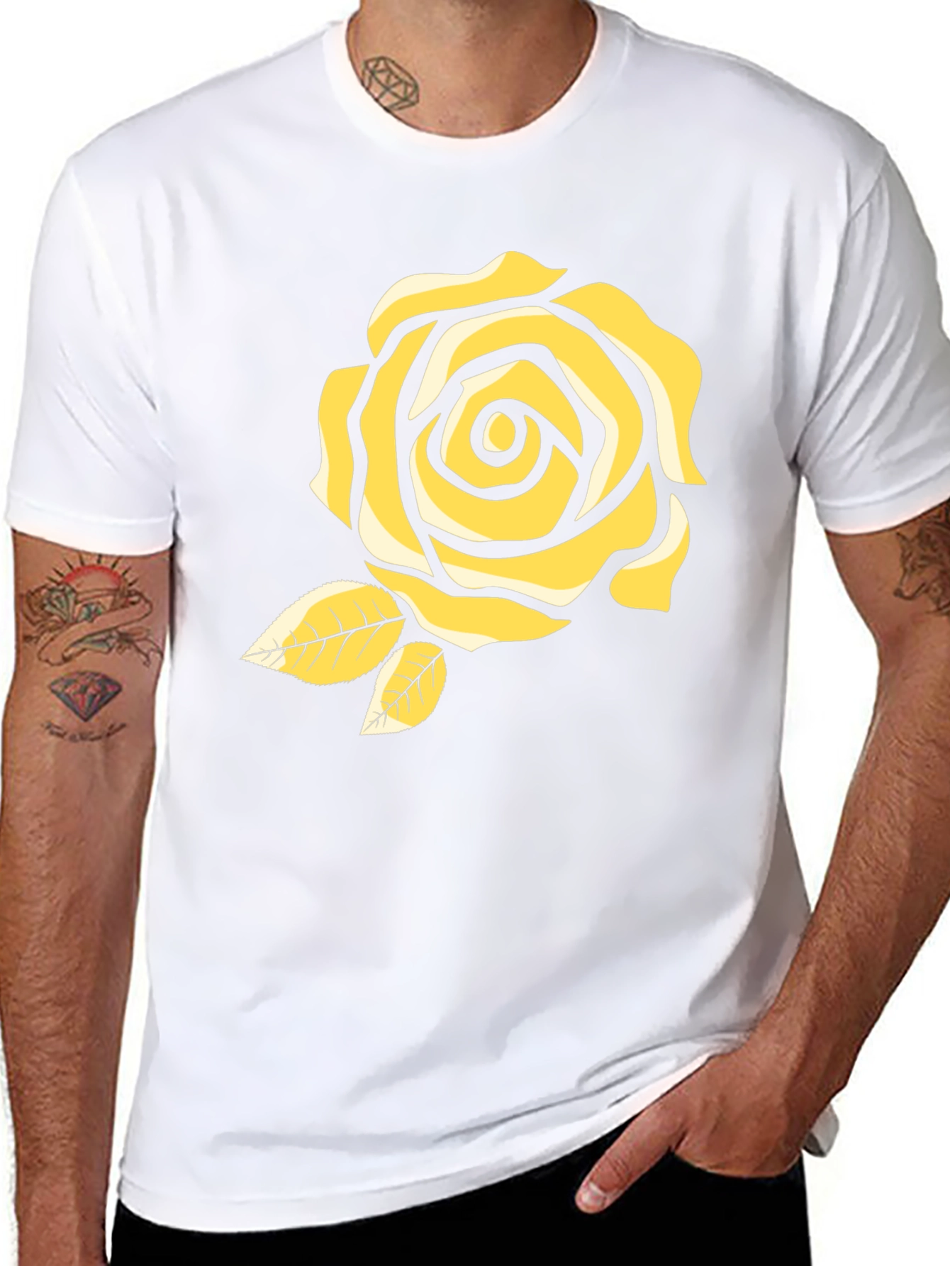 Black T-Shirt with Yellow Rose Design