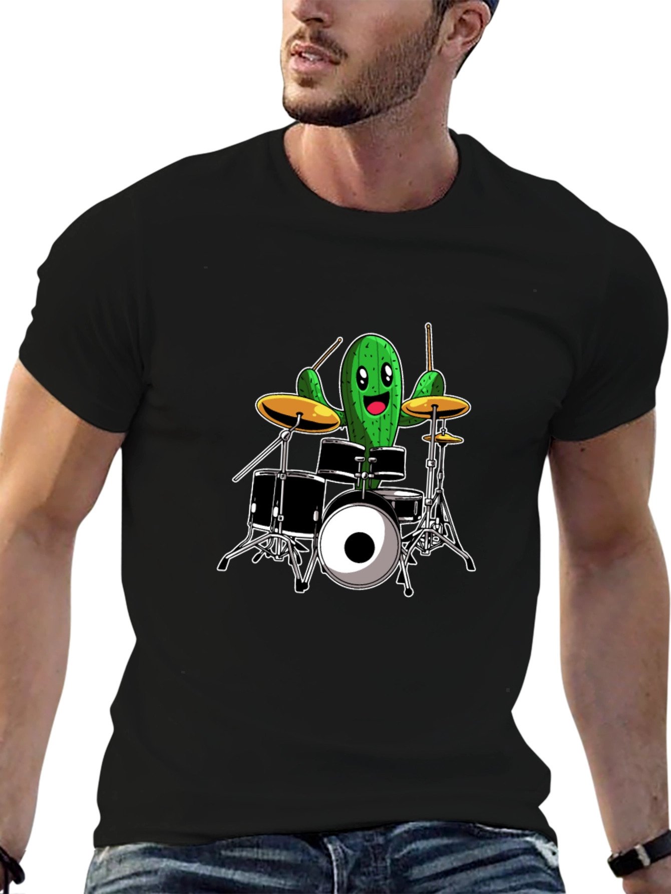 Cactus Drummer T-Shirt - Black Cotton Tee