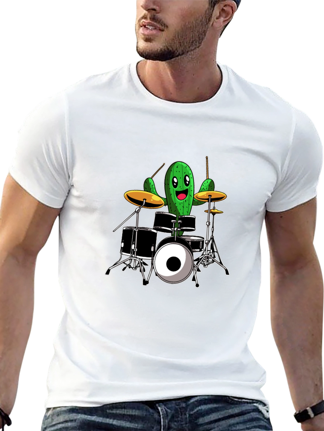 Cactus Drummer T-Shirt - Black Cotton Tee