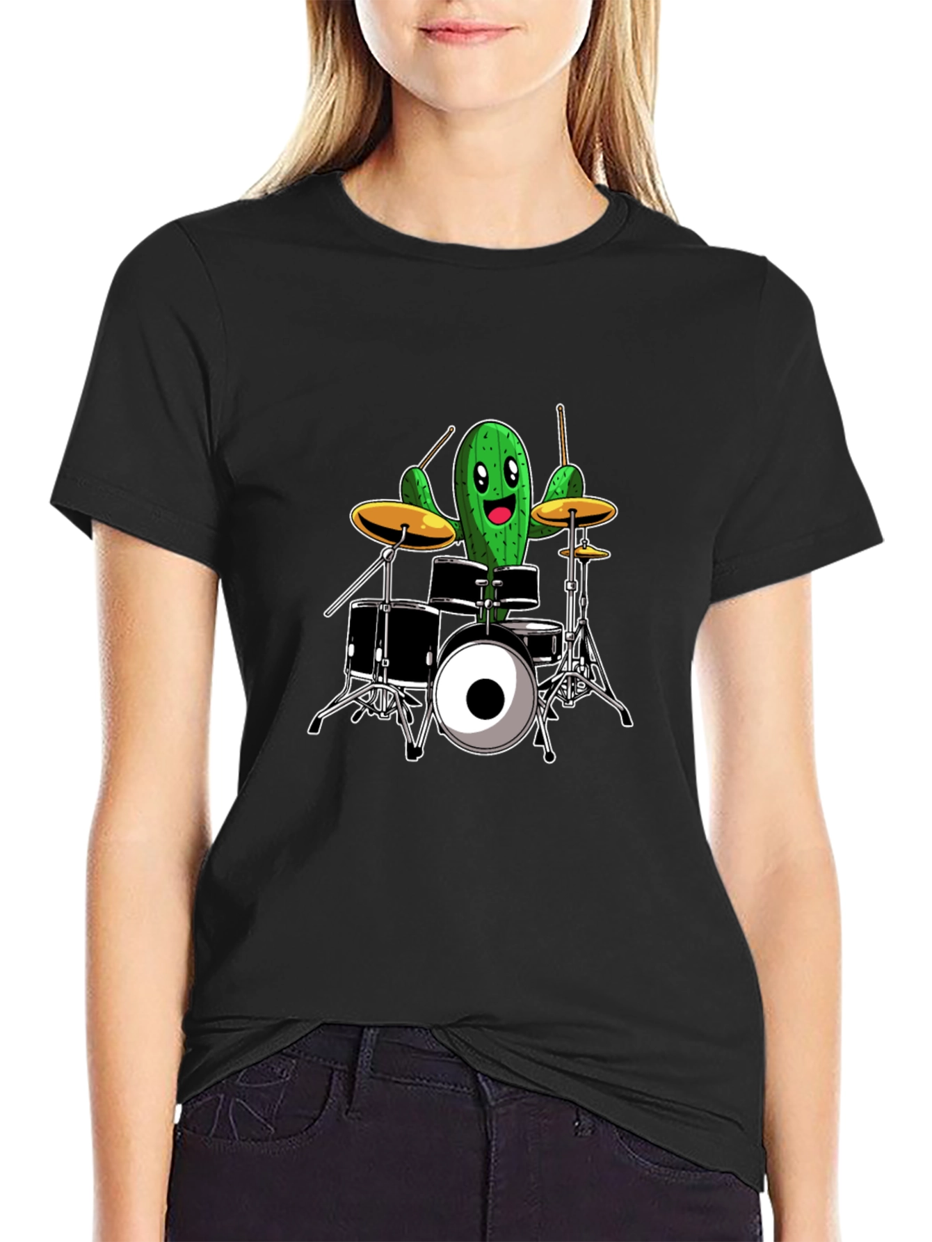 Cactus Drummer T-Shirt - Black Cotton Tee