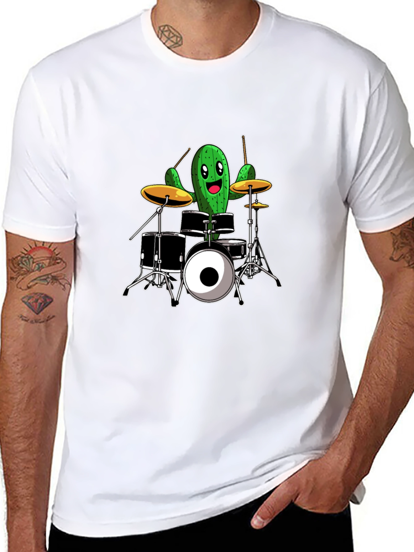 Cactus Drummer T-Shirt - Black Cotton Tee