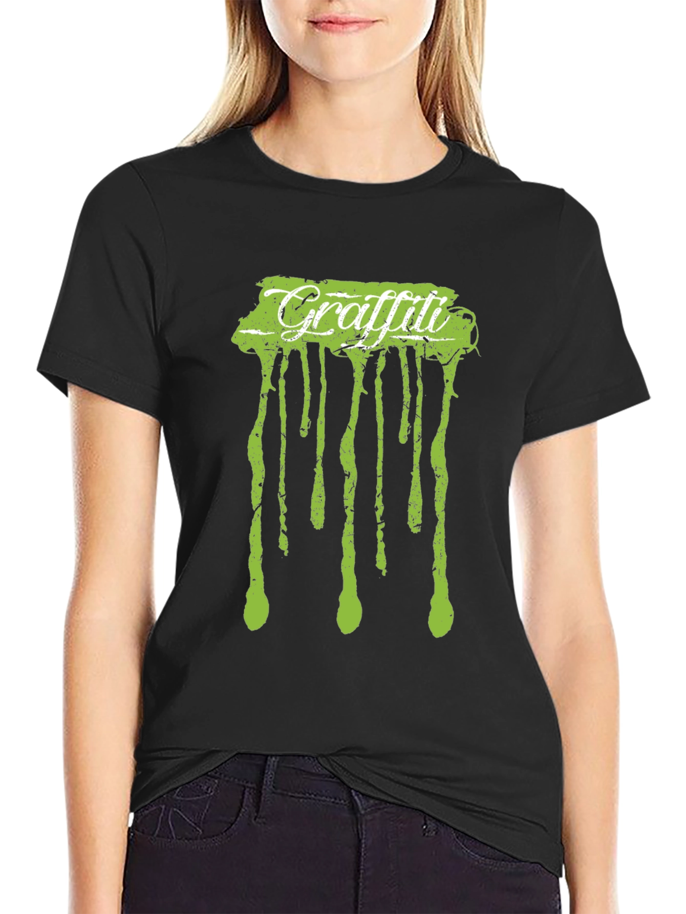 Graffiti Drip Tee - Black Cotton Crew Neck Graphic T-Shirt