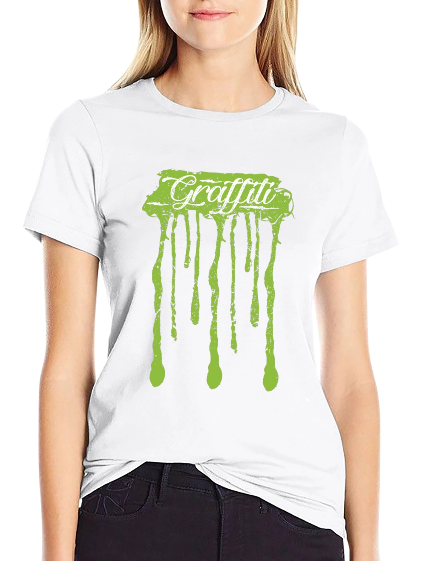 Graffiti Drip Tee - Black Cotton Crew Neck Graphic T-Shirt