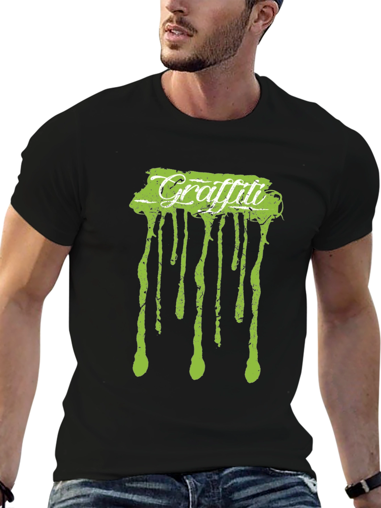 Graffiti Drip Tee - Black Cotton Crew Neck Graphic T-Shirt