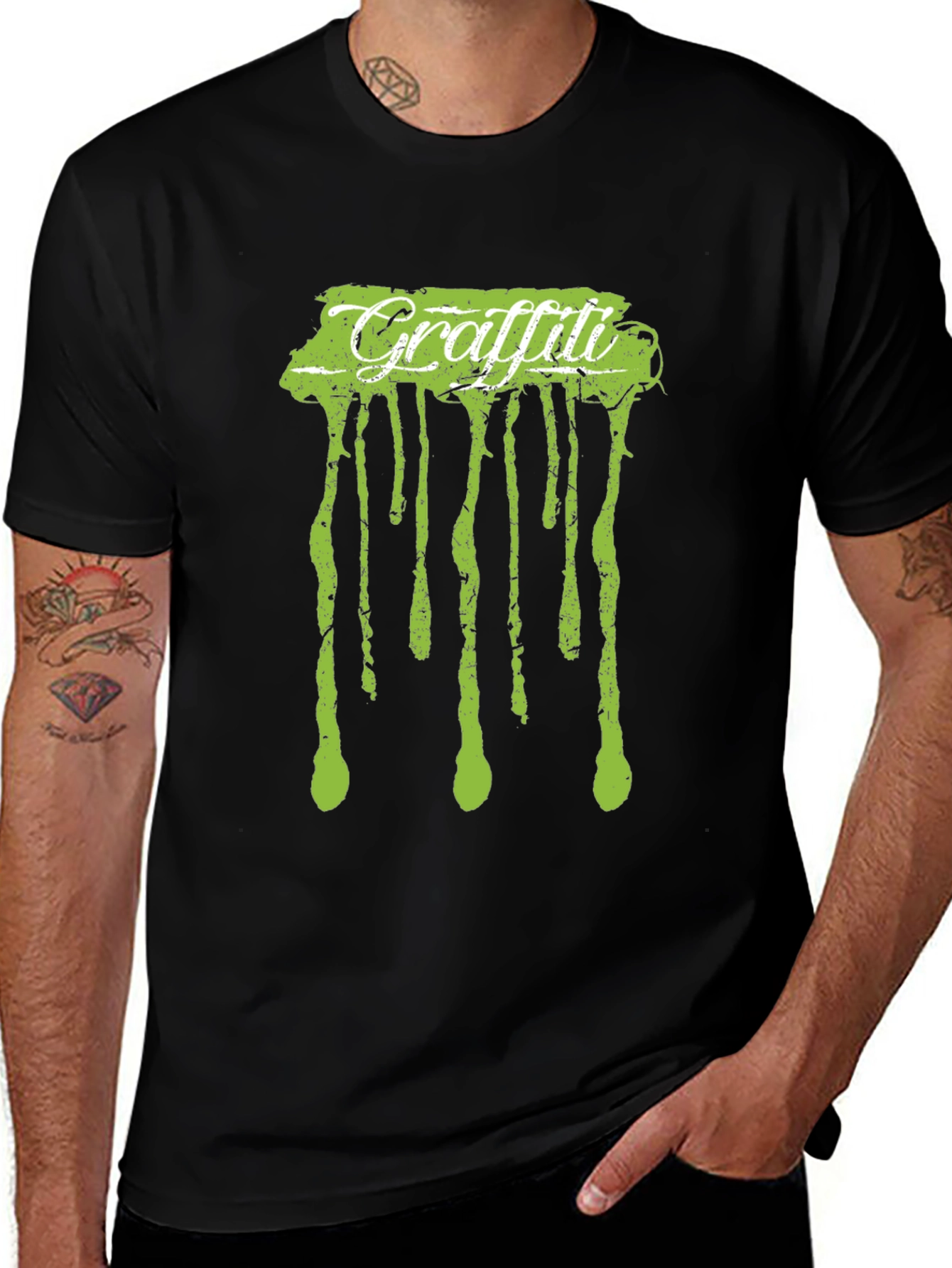 Graffiti Drip Tee - Black Cotton Crew Neck Graphic T-Shirt