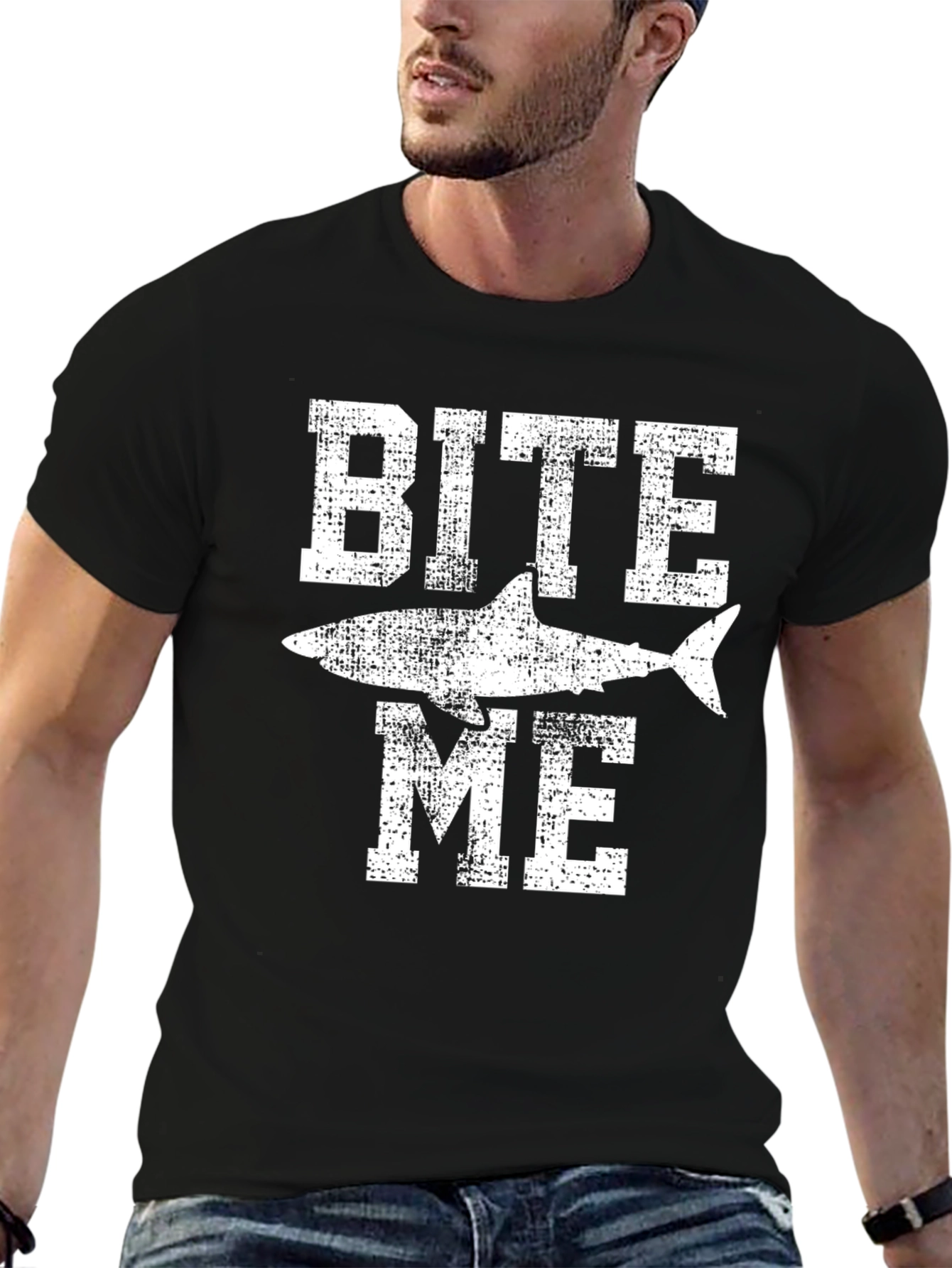 Bite Me Shark Graphic T-Shirt - Bold Black Cotton Tee