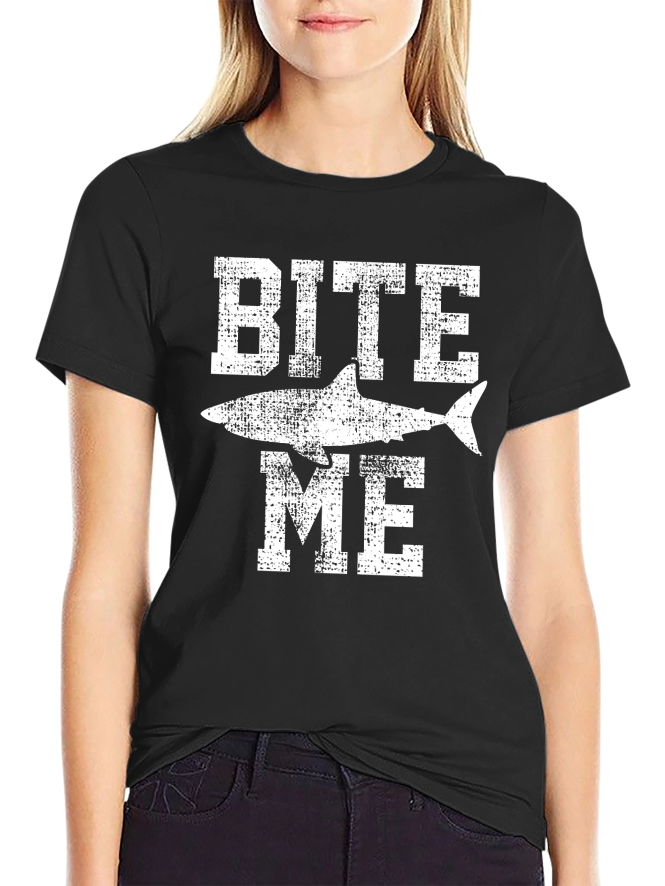 Bite Me Shark Graphic T-Shirt - Bold Black Cotton Tee