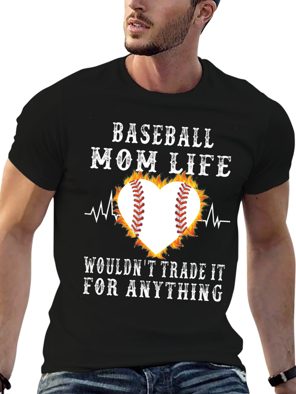 Baseball Mom Life Heart Graphic T-Shirt