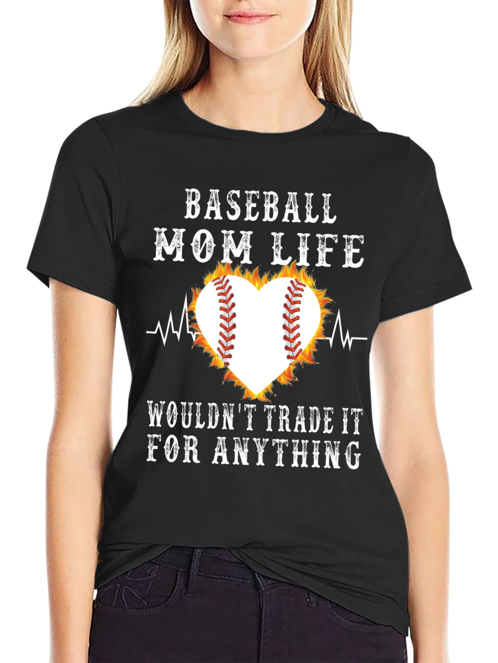 Baseball Mom Life Heart Graphic T-Shirt
