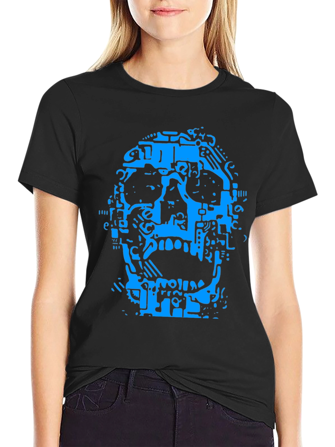 Abstract Skull Graphic T-Shirt - Black