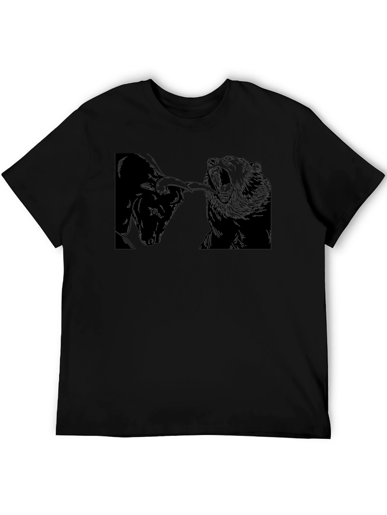 Bull vs Bear Black Graphic Tee - Stock Market Design