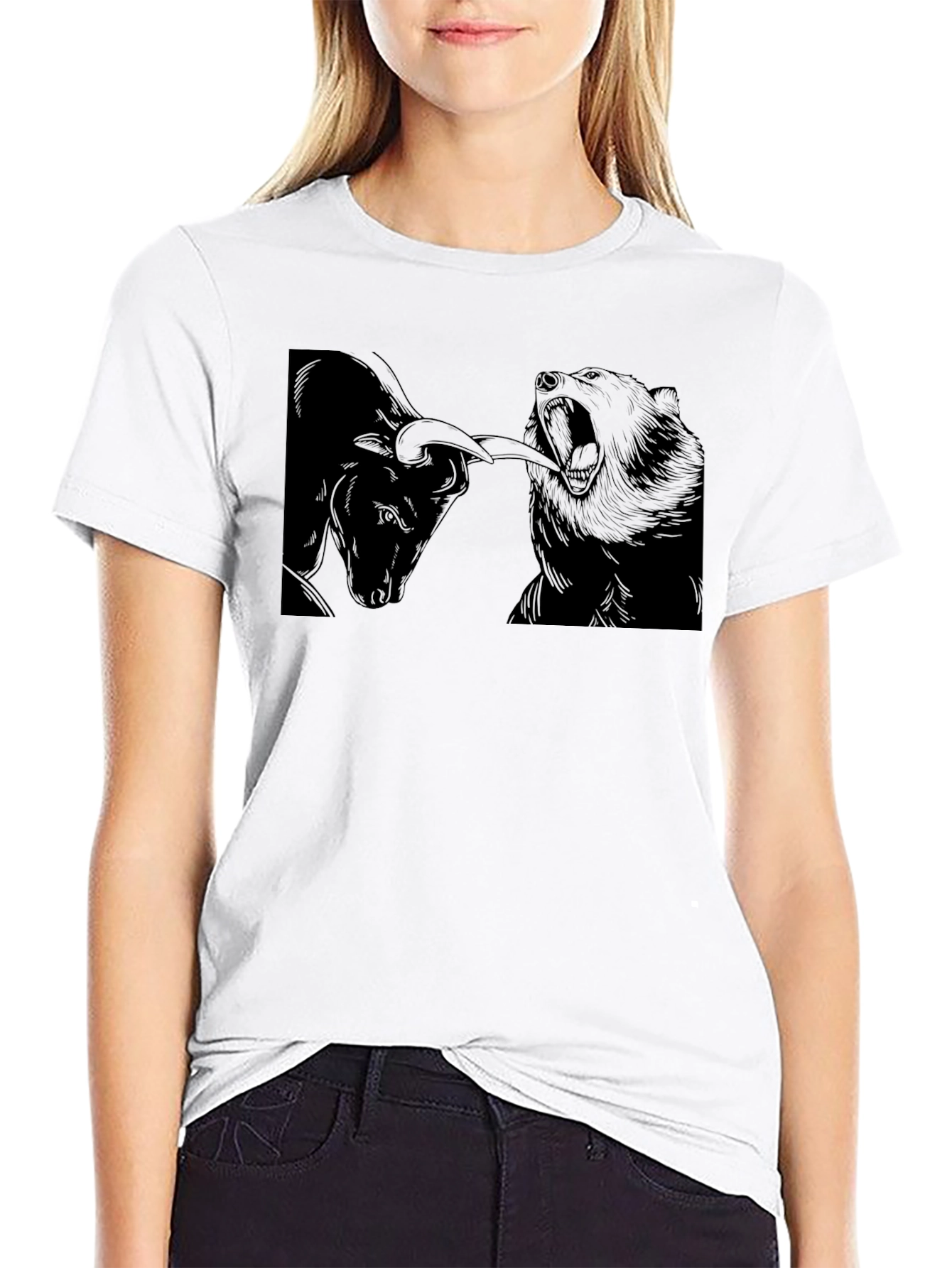 Bull vs Bear Black Graphic Tee - Stock Market Design