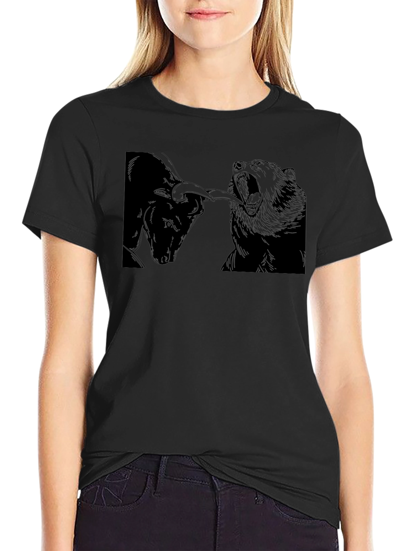 Bull vs Bear Black Graphic Tee - Stock Market Design
