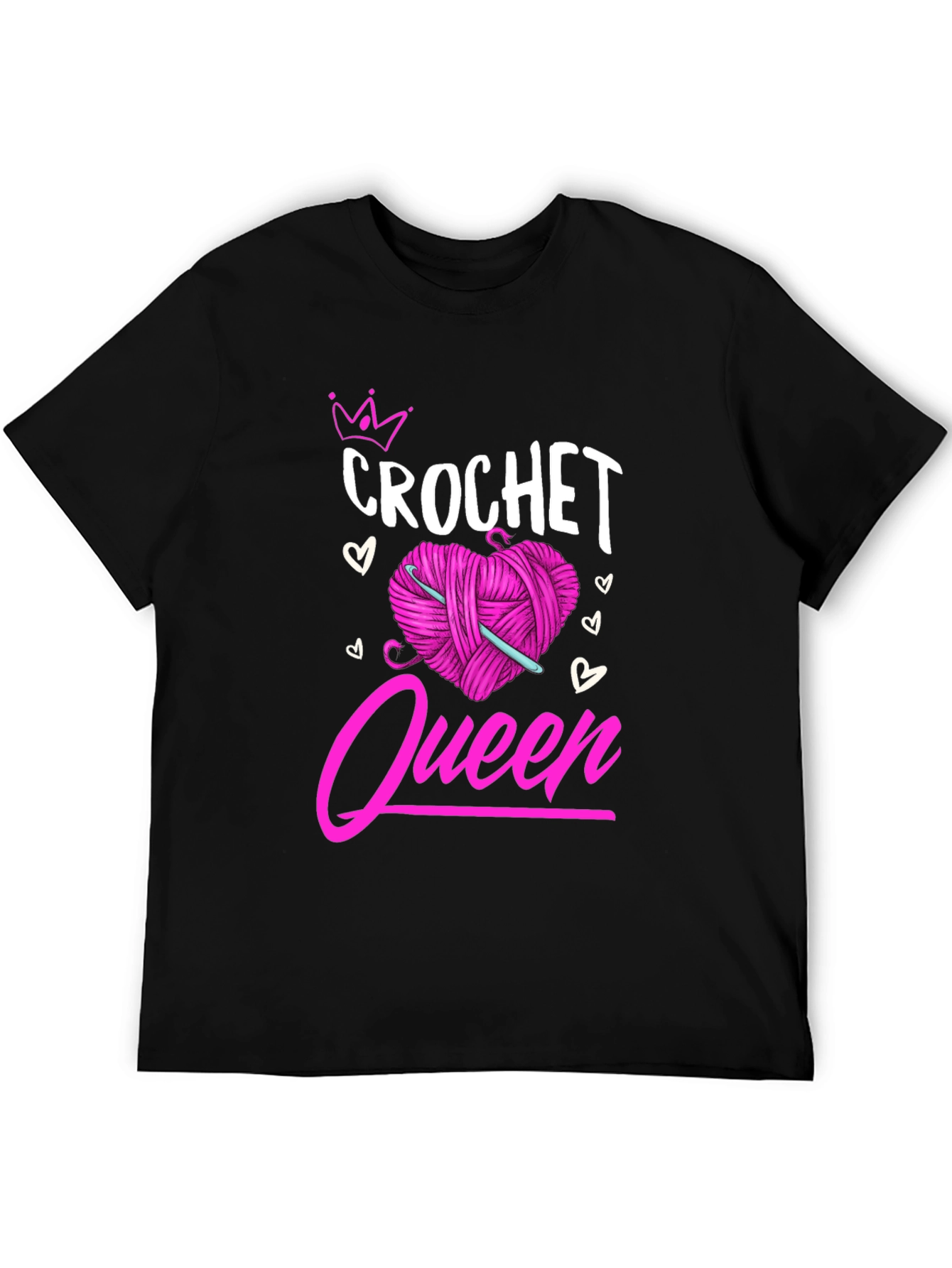 Crochet Queen T-Shirt: Pink Heart Yarn & Hook Design