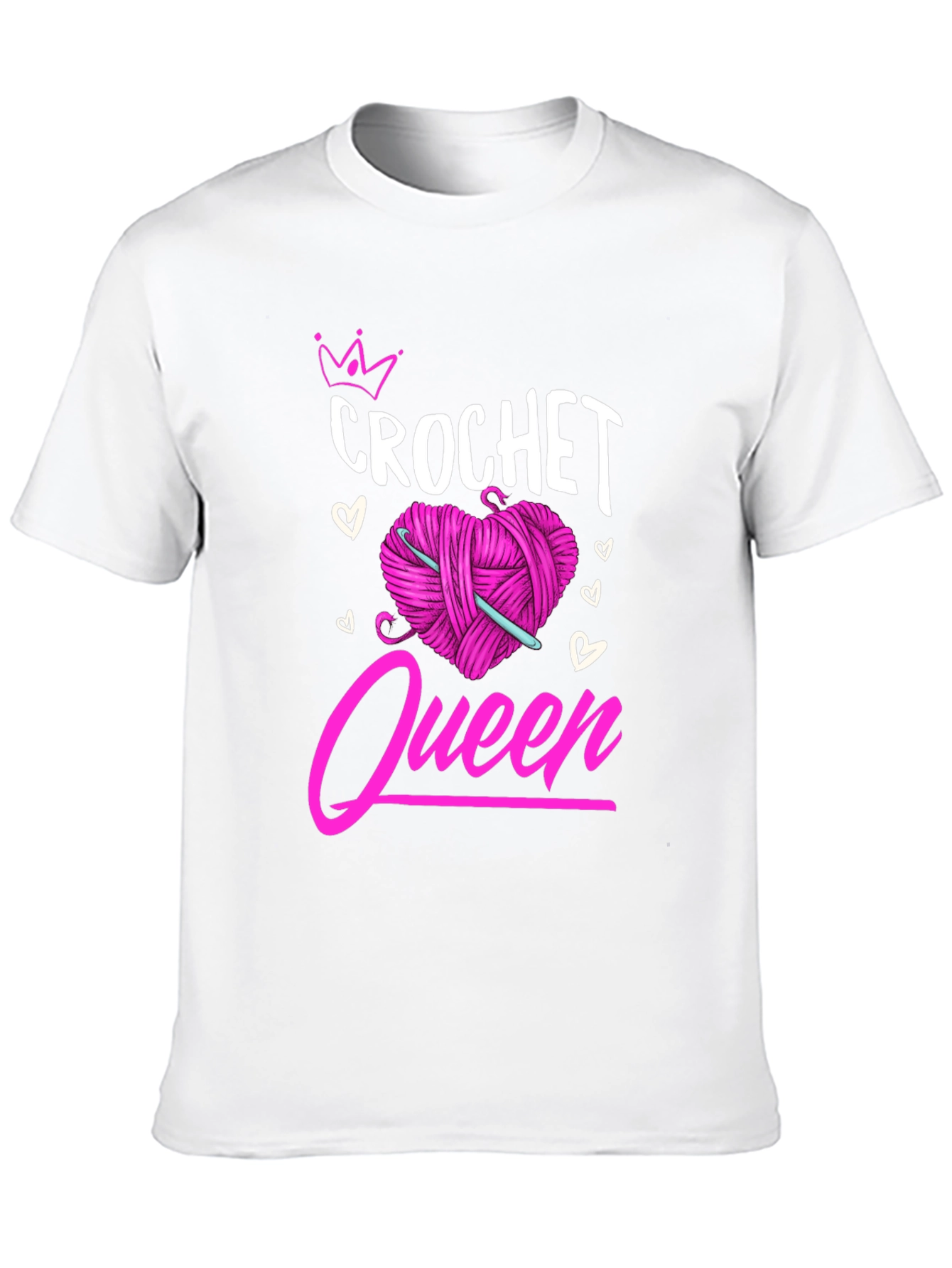 Crochet Queen T-Shirt: Pink Heart Yarn & Hook Design