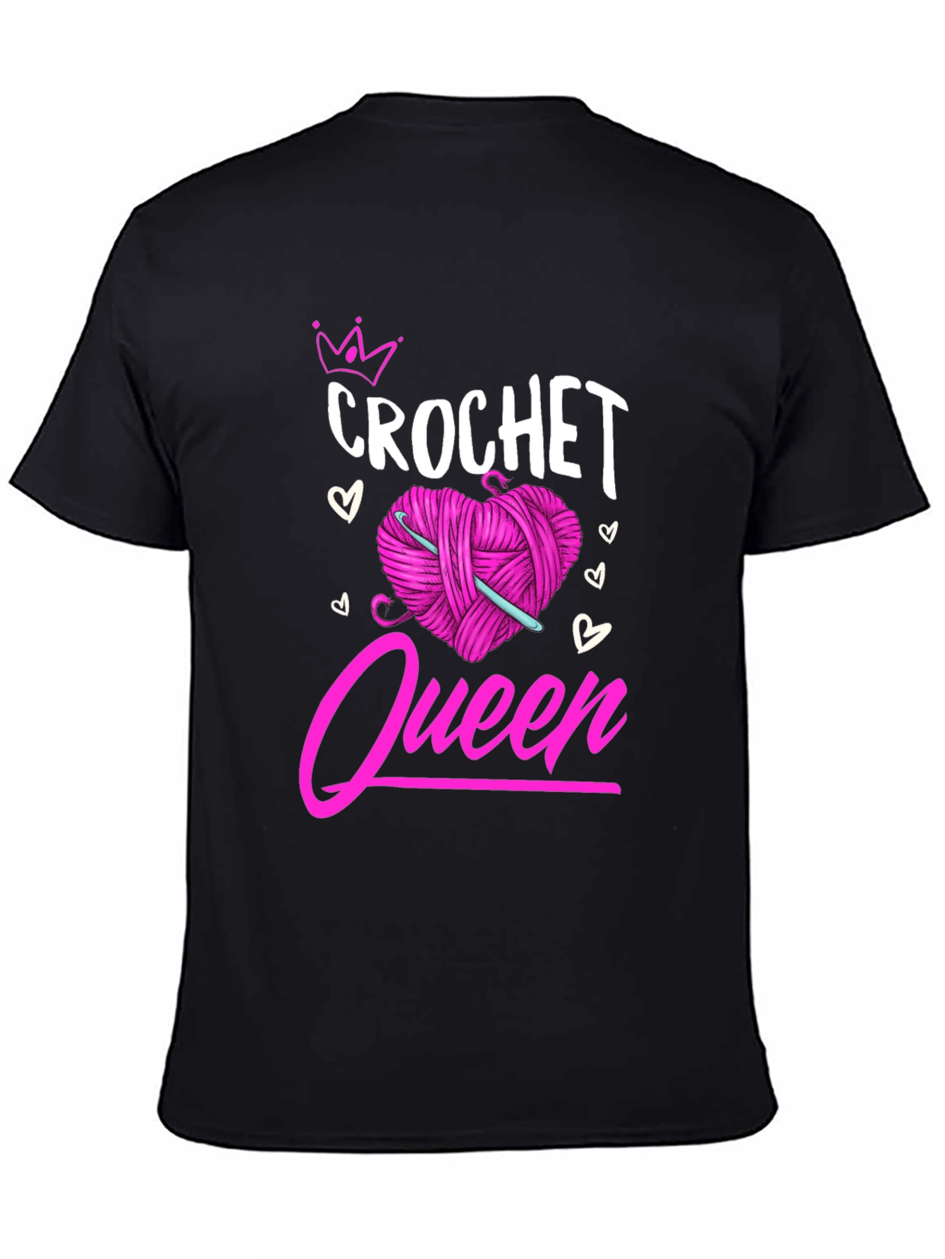 Crochet Queen T-Shirt: Pink Heart Yarn & Hook Design