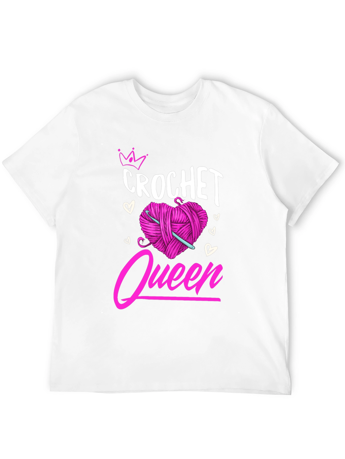 Crochet Queen T-Shirt: Pink Heart Yarn & Hook Design