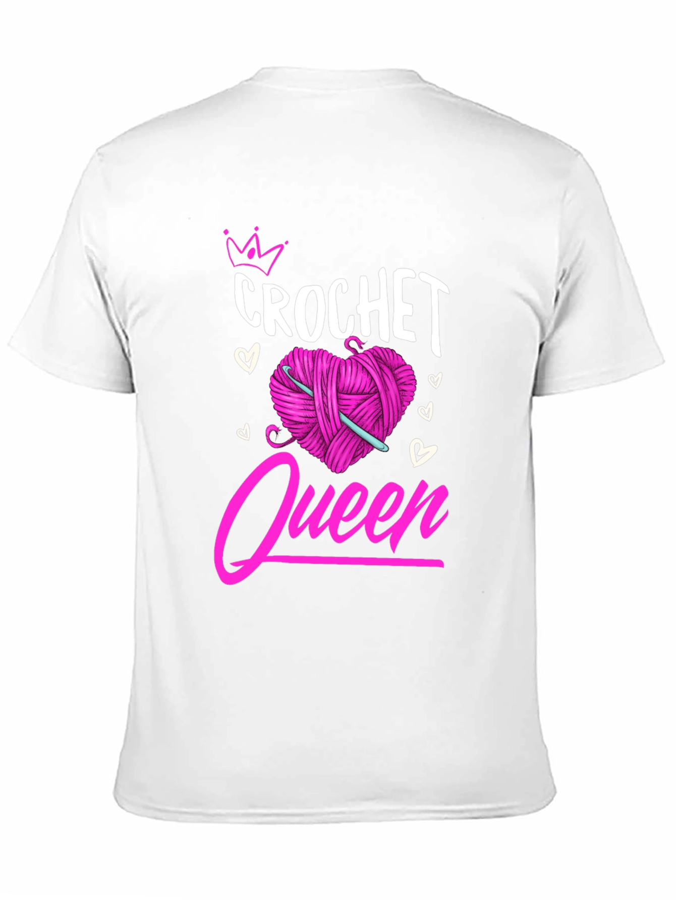 Crochet Queen T-Shirt: Pink Heart Yarn & Hook Design