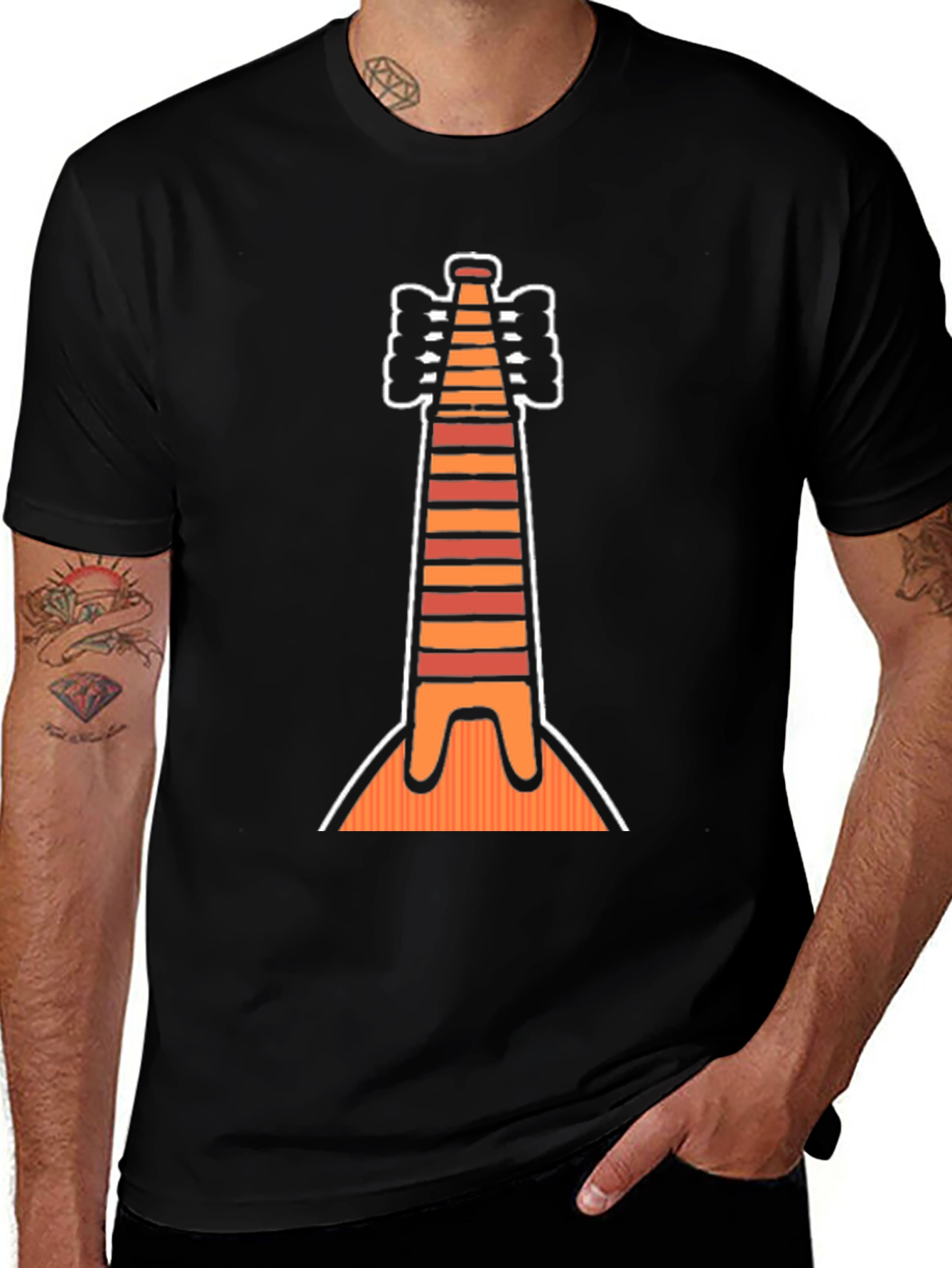 Striped Instrument Graphic Tee - Unique Musical Shirt