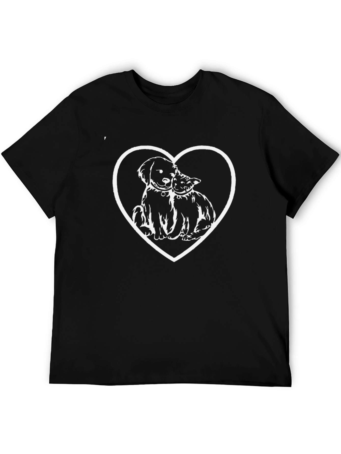 Dog & Cat Heart Graphic T-Shirt - Black