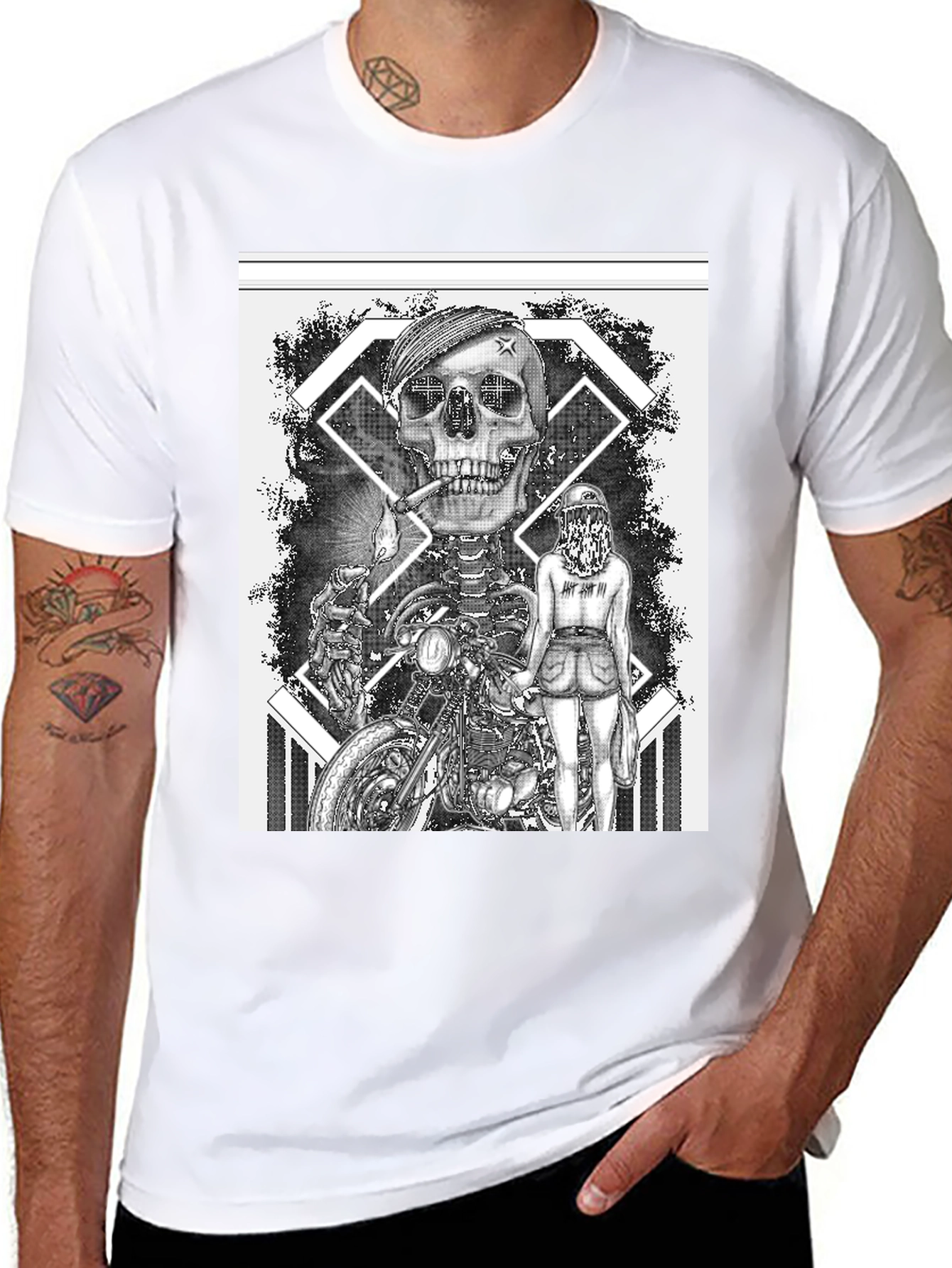 Skull Motorcycle Rider Graphic Tee - Black