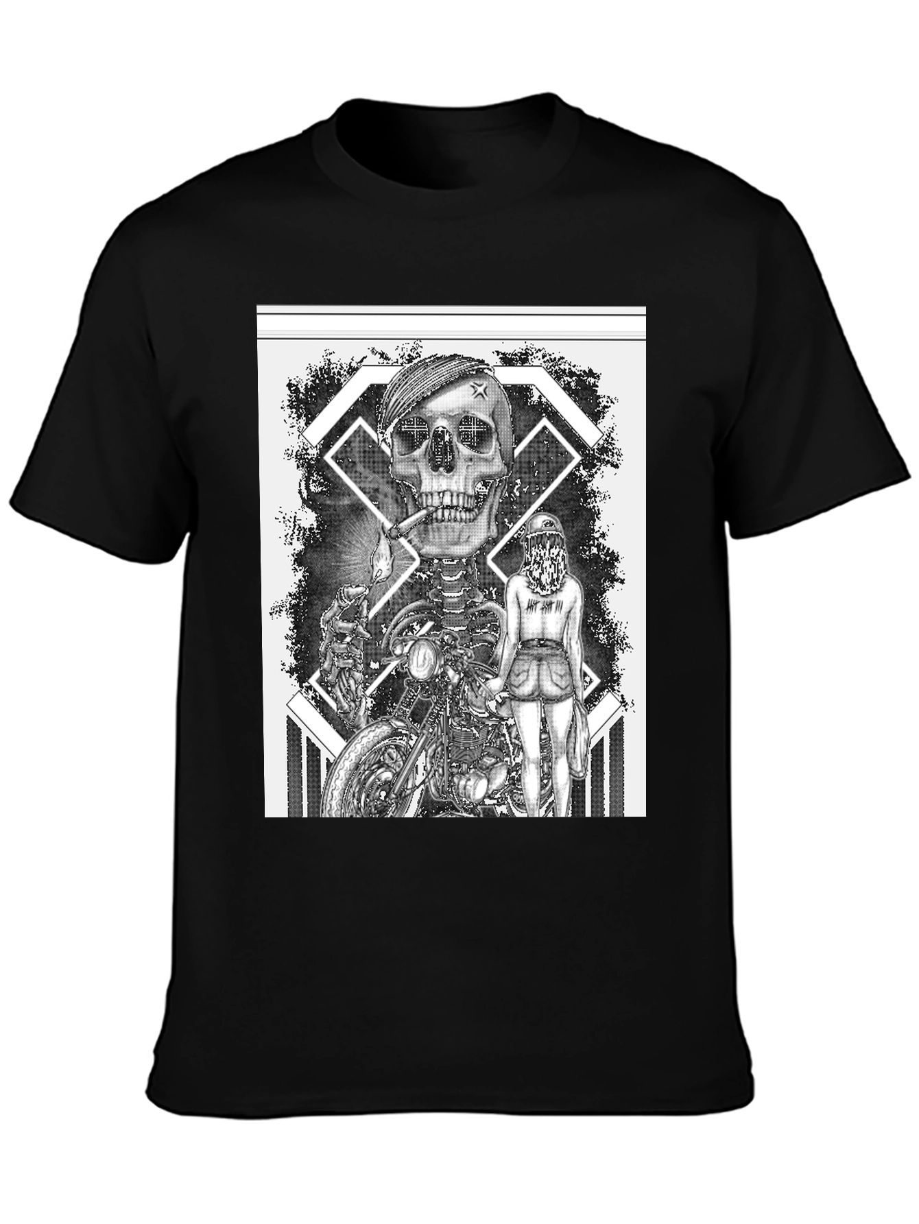 Skull Motorcycle Rider Graphic Tee - Black