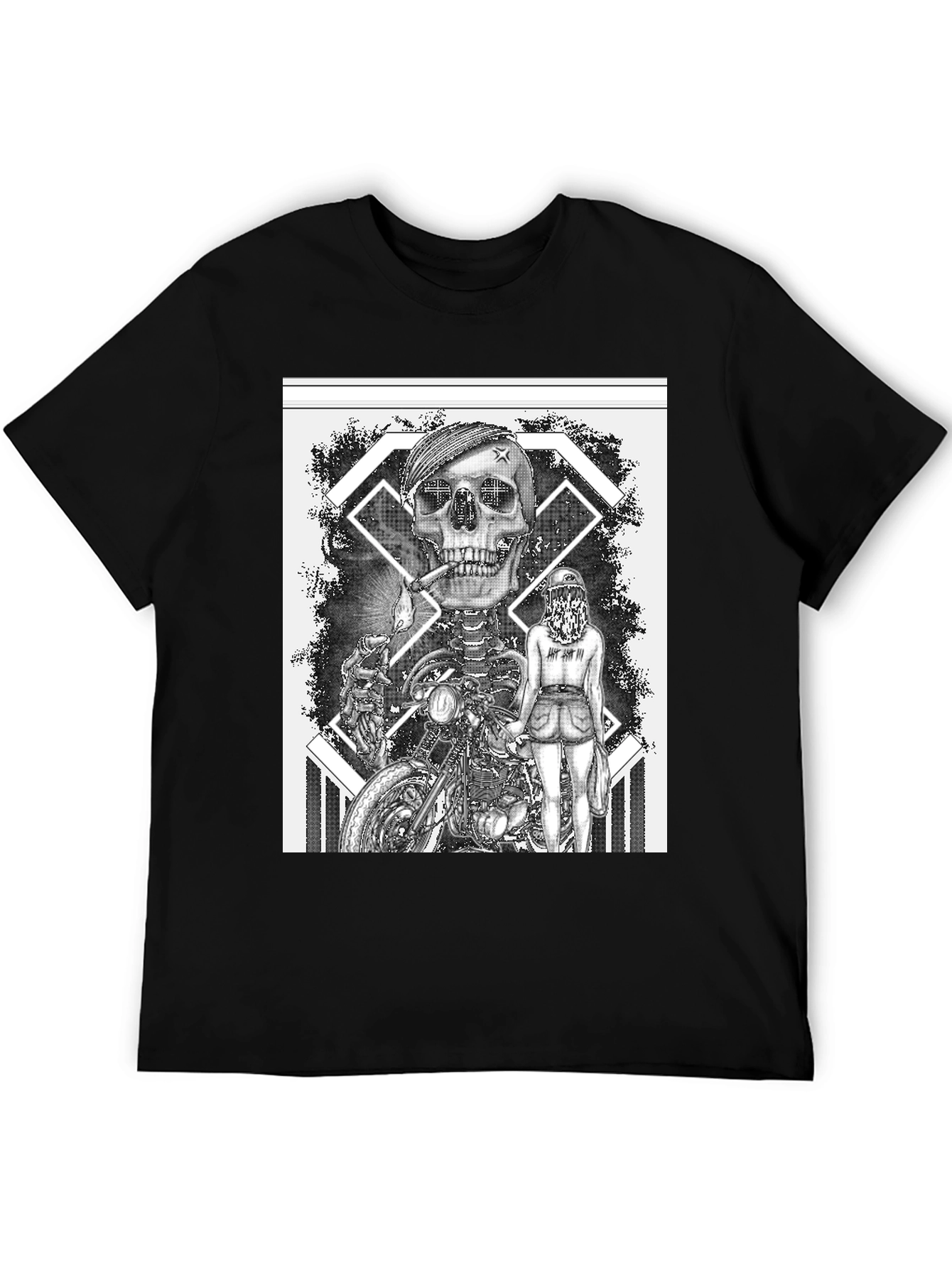 Skull Motorcycle Rider Graphic Tee - Black