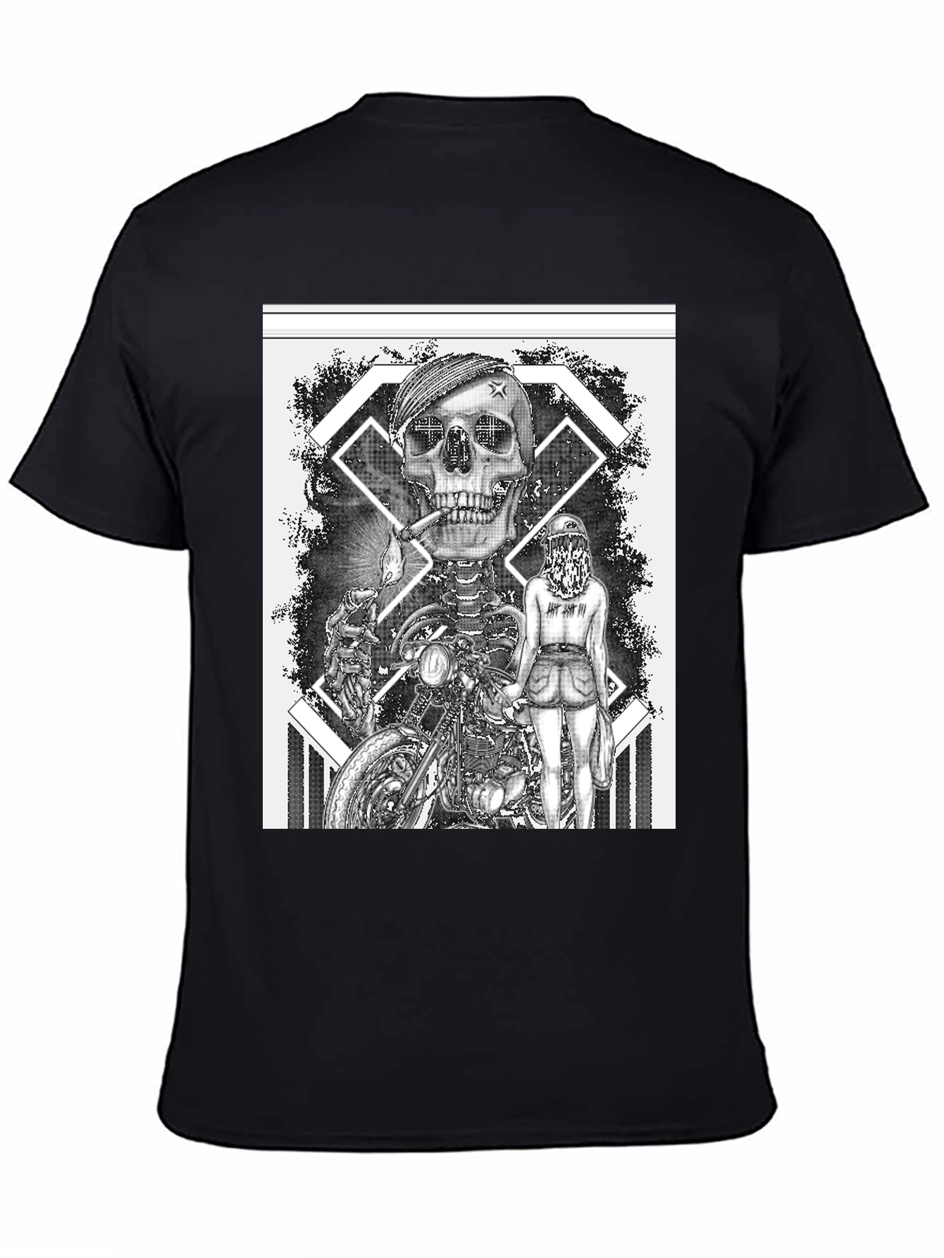 Skull Motorcycle Rider Graphic Tee - Black