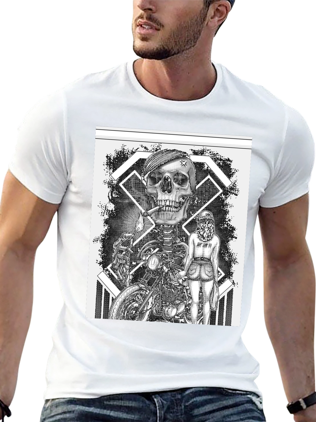 Skull Motorcycle Rider Graphic Tee - Black