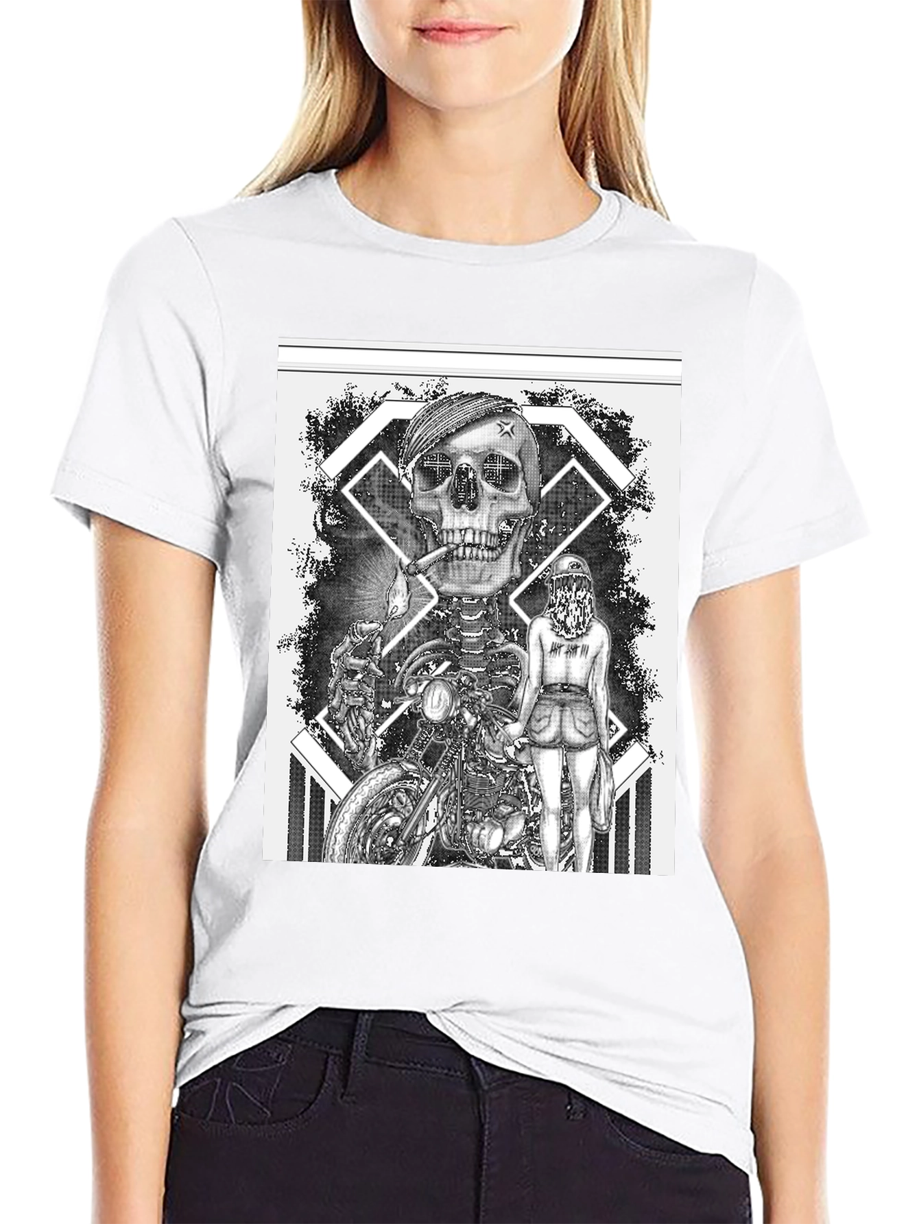Skull Motorcycle Rider Graphic Tee - Black