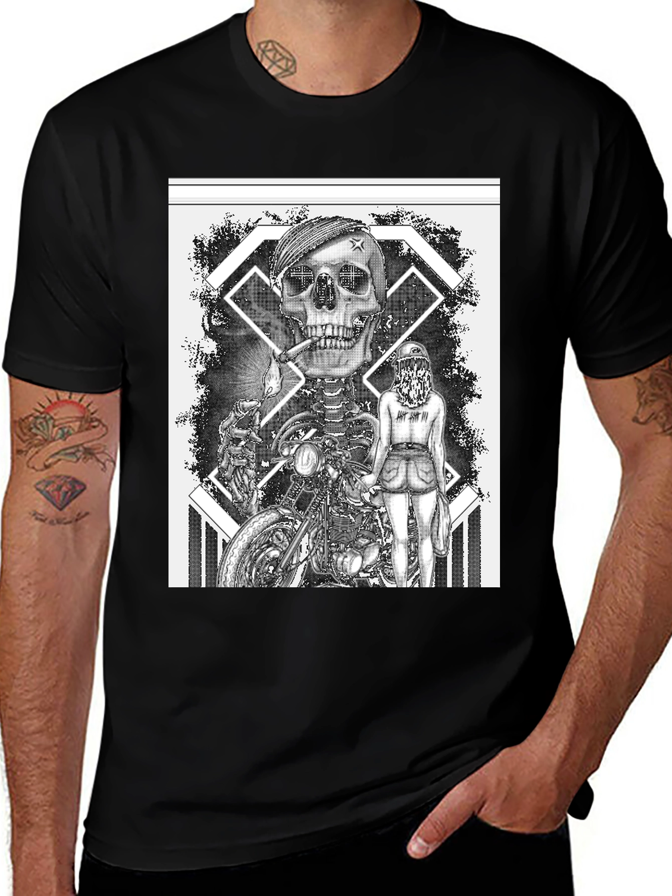 Skull Motorcycle Rider Graphic Tee - Black