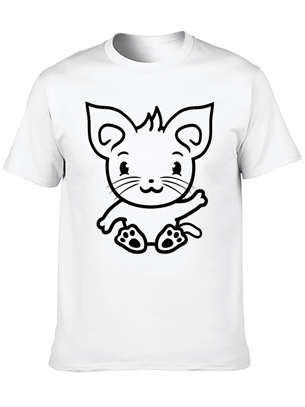 Cute Cartoon Kitten Graphic Tee - Black