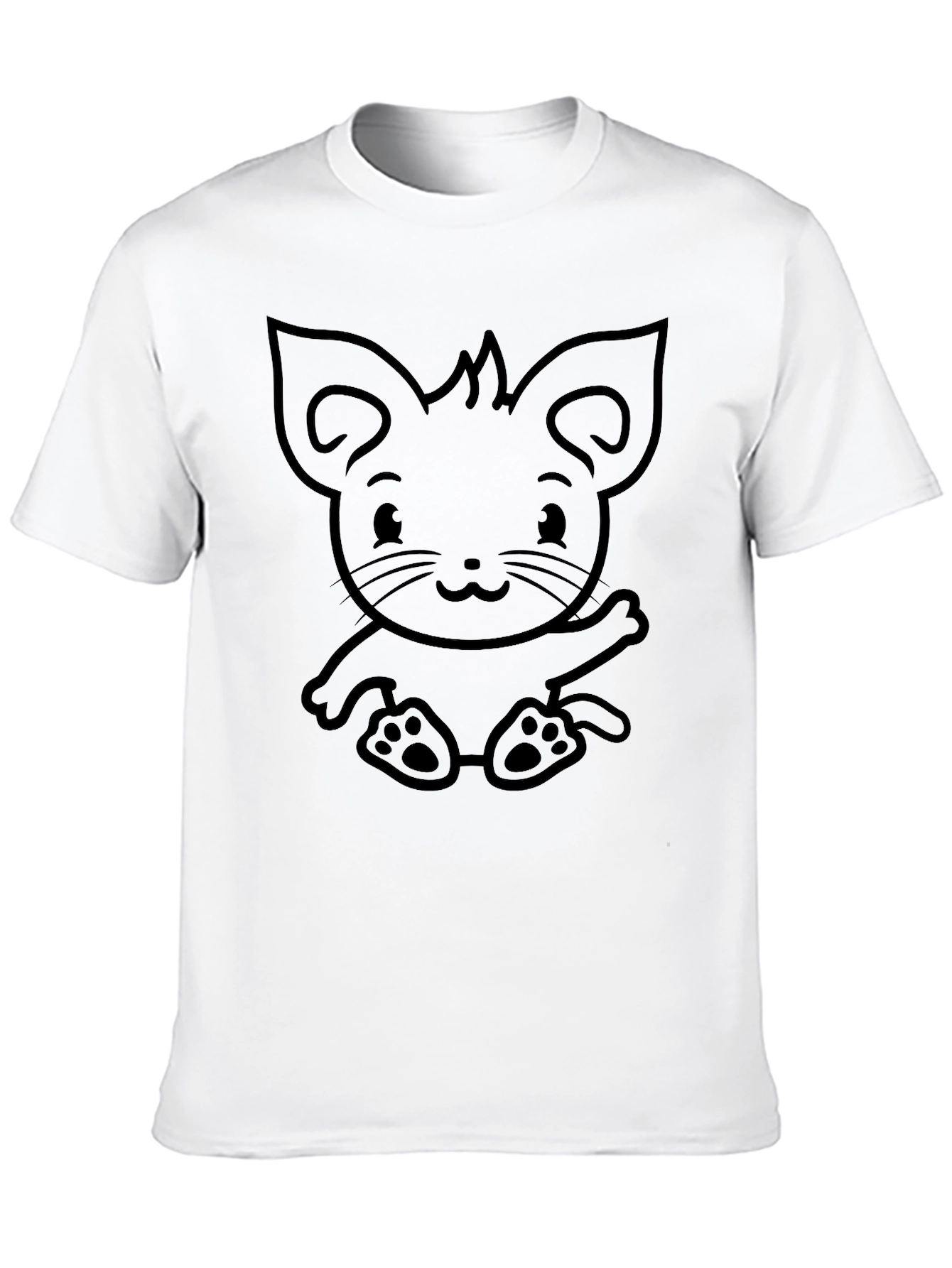 Cute Cartoon Kitten Graphic Tee - Black